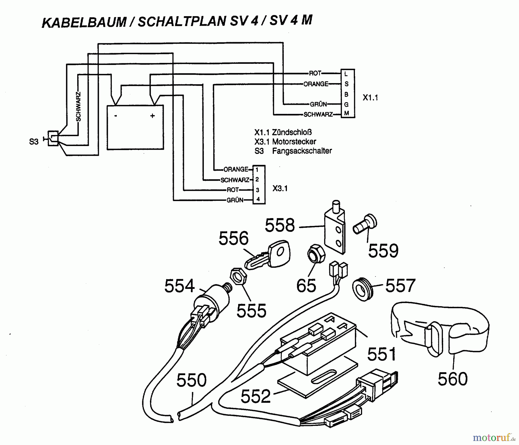  Wolf-Garten Scooter SV 4 M 6160000 Serie A  (1998) Kabelbaum, Schaltplan