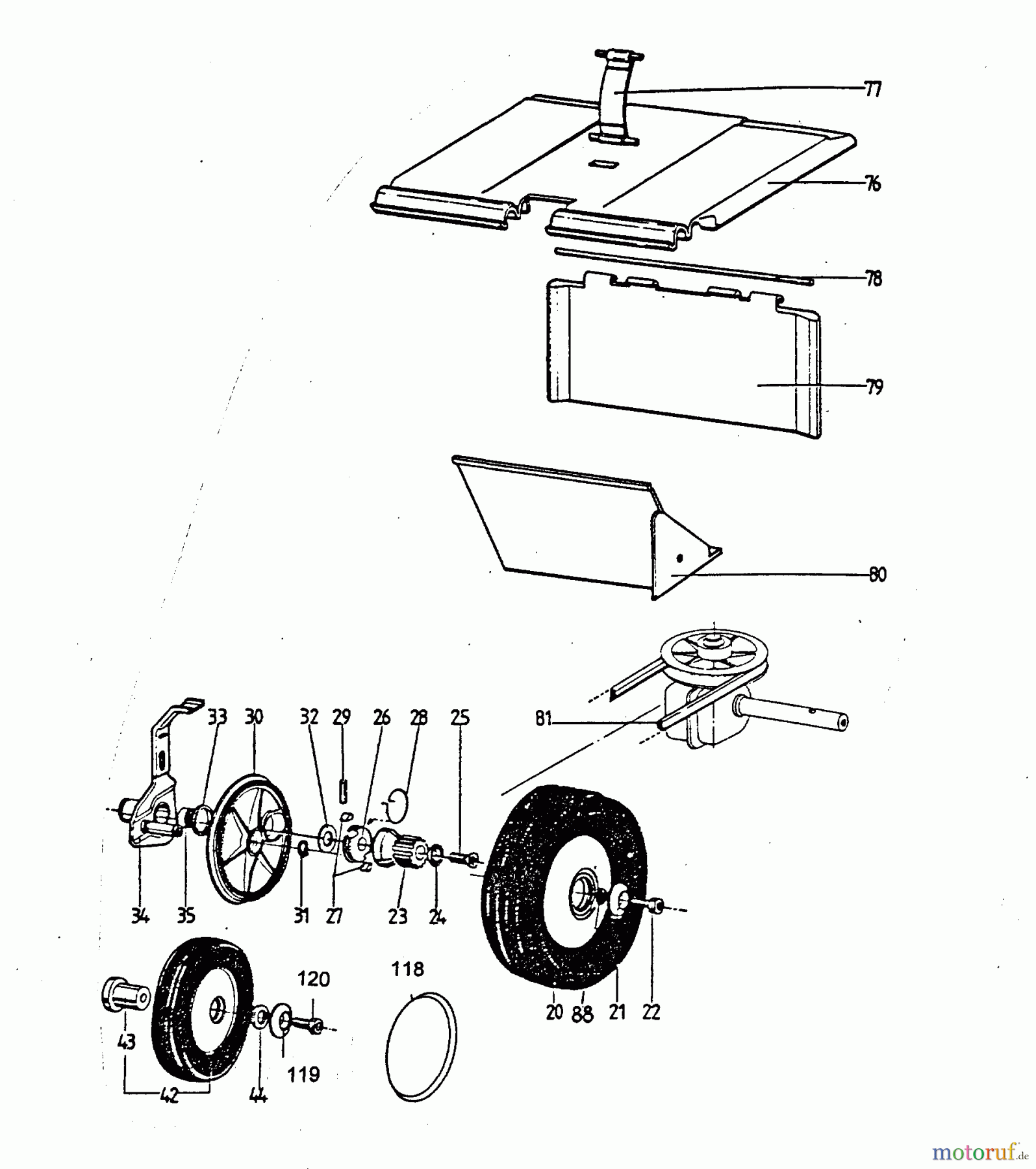  Wolf-Garten Motormäher mit Antrieb 4.46 BA 6910580 Serie A  (1996) Getriebe, Räder