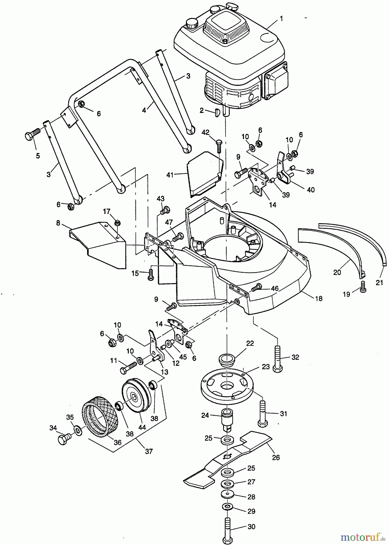  Wolf-Garten Motormäher mit Antrieb 50 A-PRO (Moto-Verte) 6065000 Serie A  (1999) Messer, Messeraufnahme, Motor