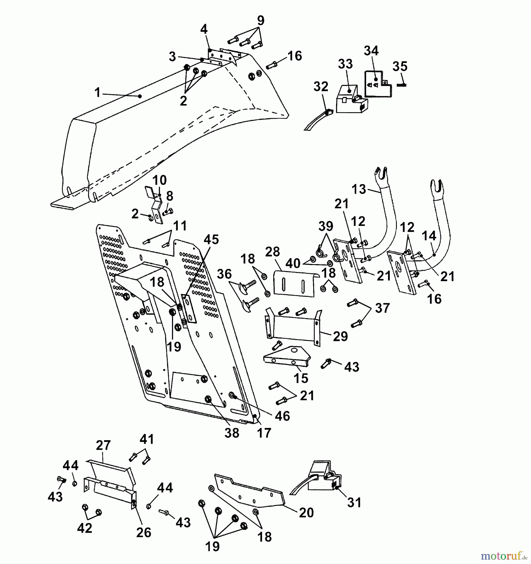 Wolf-Garten Rasentraktoren Trac OHV 7 6205000 Serie B (2003) Aufnahme Fangeinrichtung, Auswurfkanal