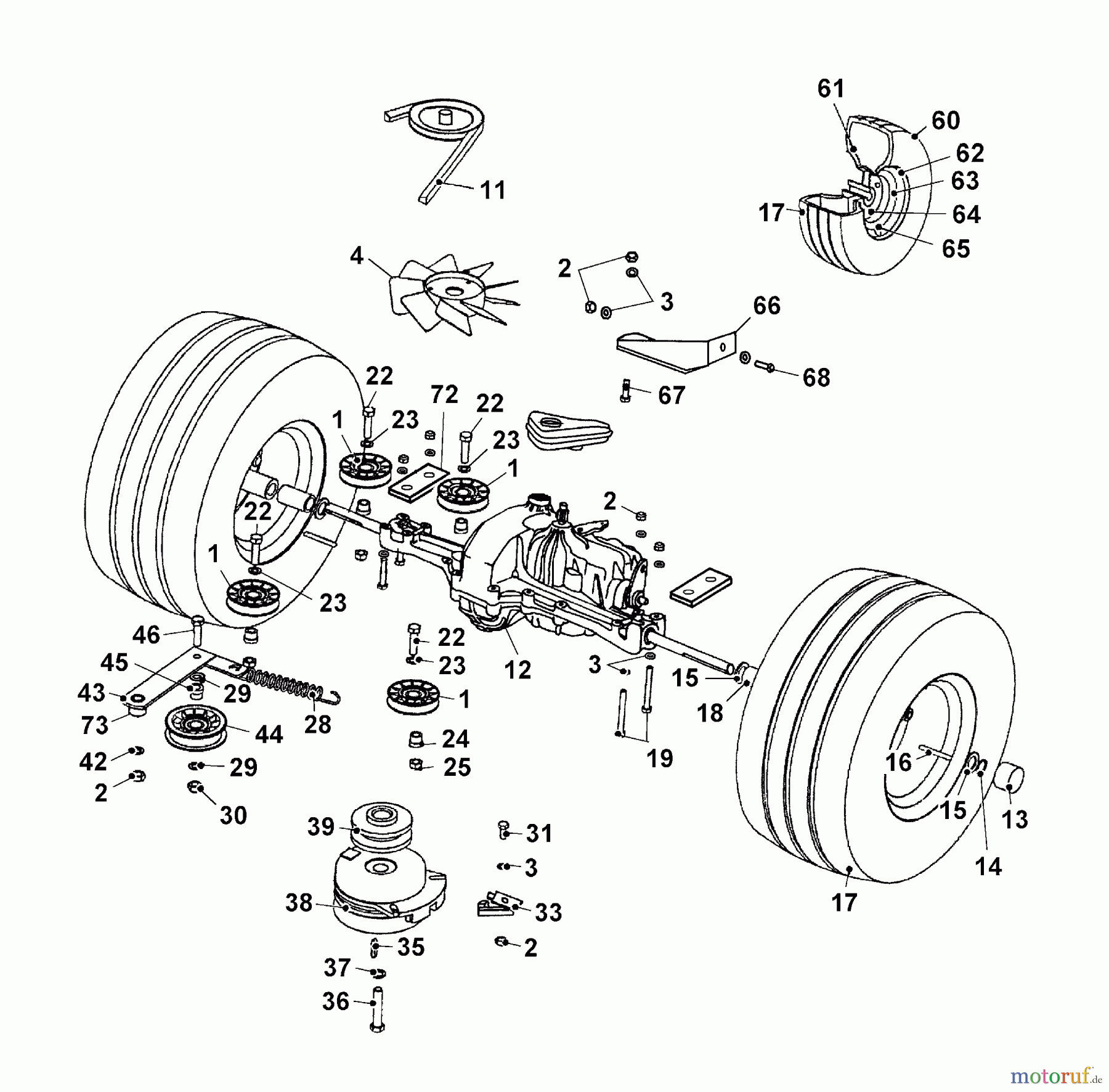 Wolf-Garten Rasentraktoren Trac OHV 7 6205000 Serie B (2003) Elektromagnetkupplung, Fahrantrieb, Räder hinten