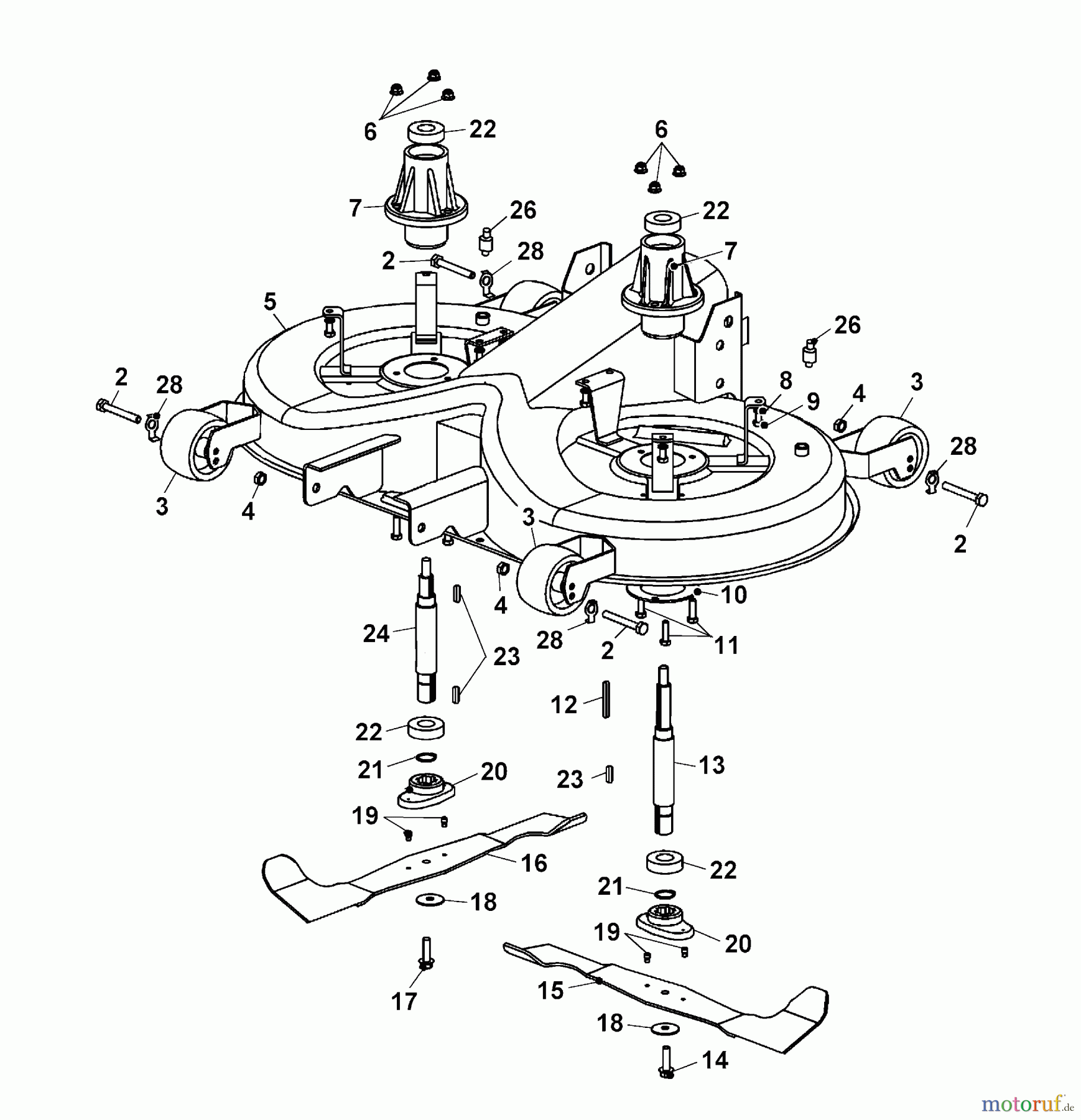  Wolf-Garten Rasentraktoren Trac OHV 7 6205000 Serie B  (2003) Mähwerksgehäuse, Messer, Messeraufnahme
