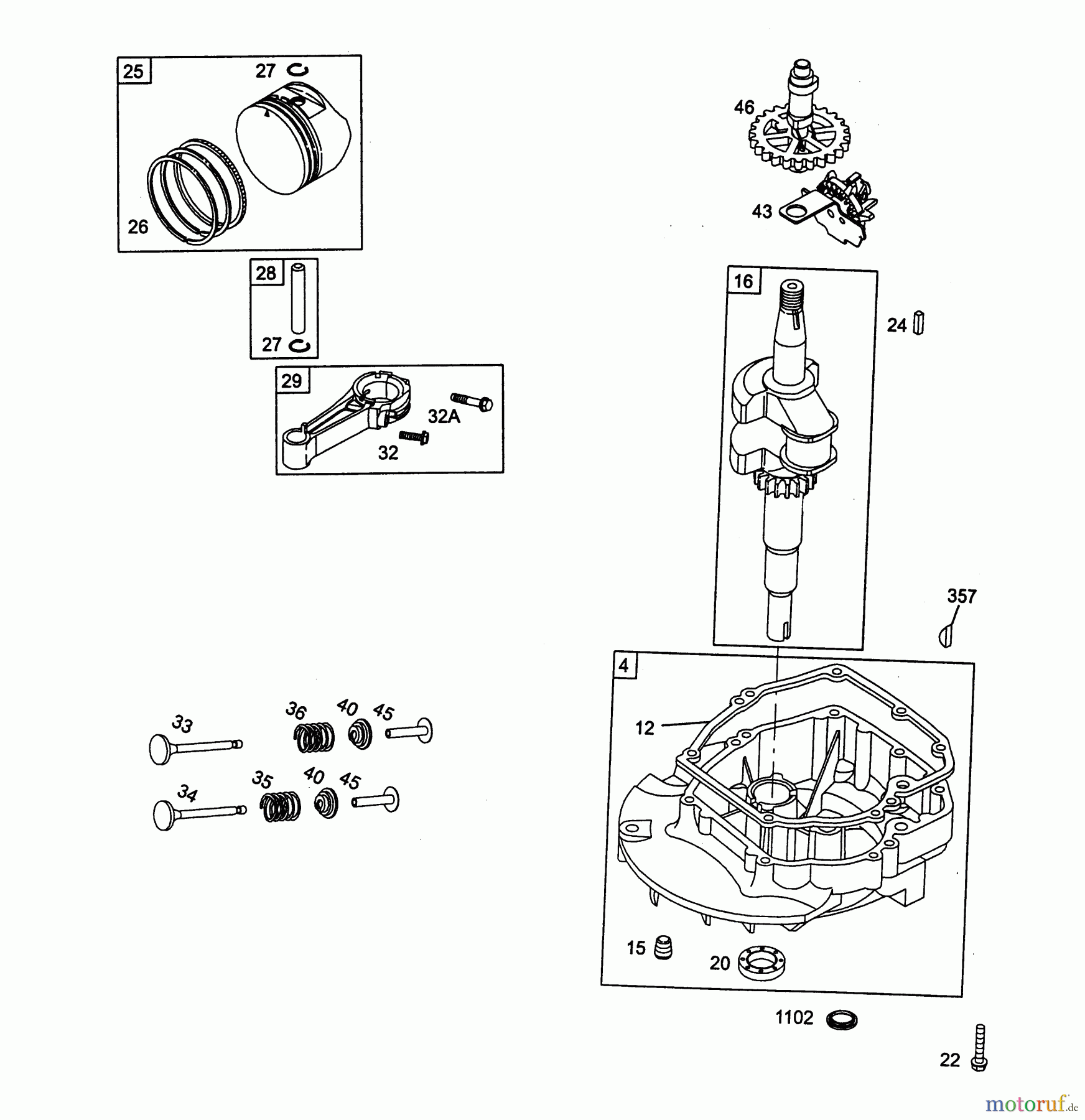  Wolf-Garten Benzinmotoren Briggs&Stratton Quantum 55 XM 2075000-55  (2004) Kolben, Kurbelwelle, Ölwanne, Ventile