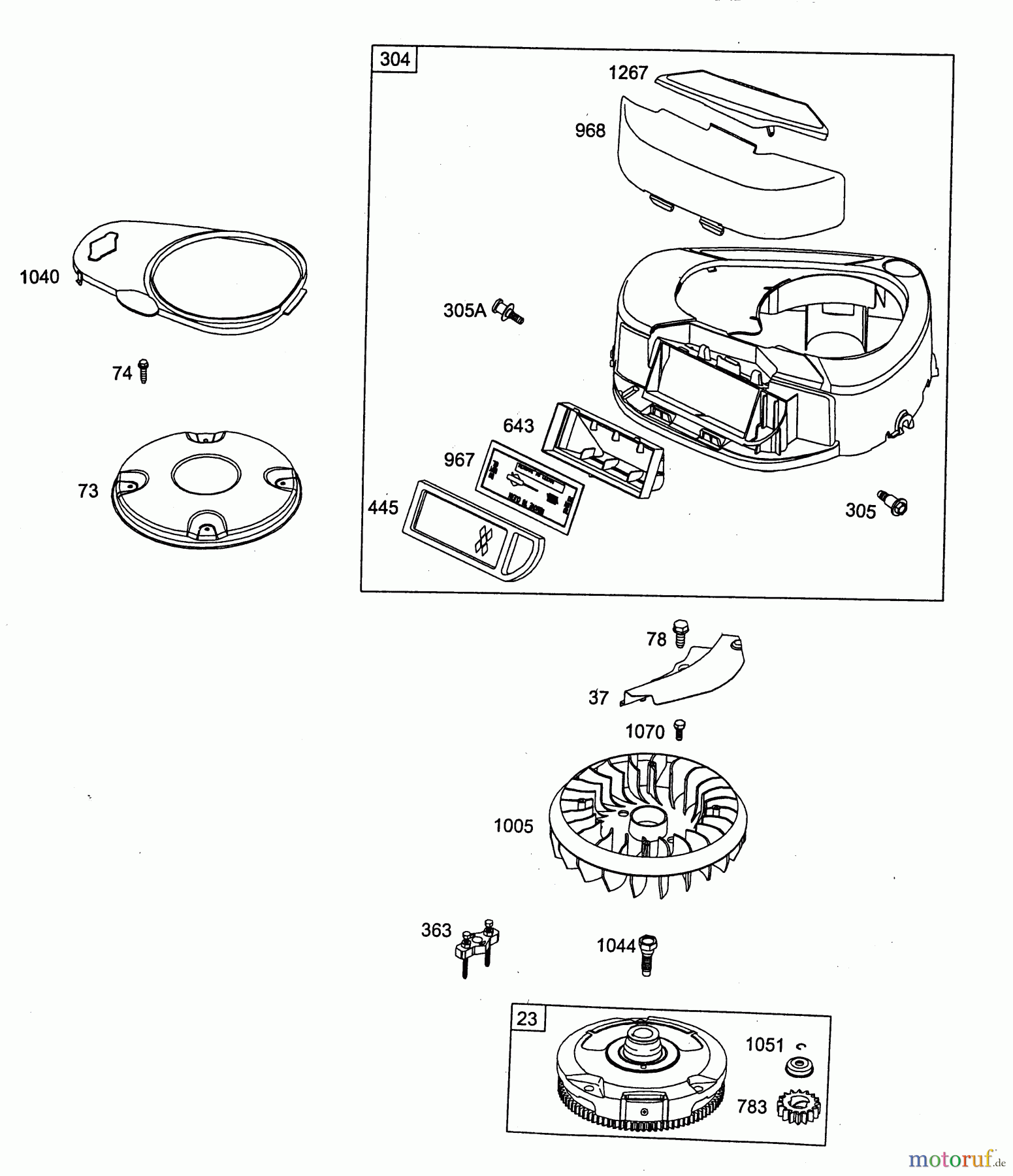  Wolf-Garten Benzinmotoren Briggs&Stratton Diamond I/C OHV 1001000  (2004) Gebläsegehäuse, Schwungrad