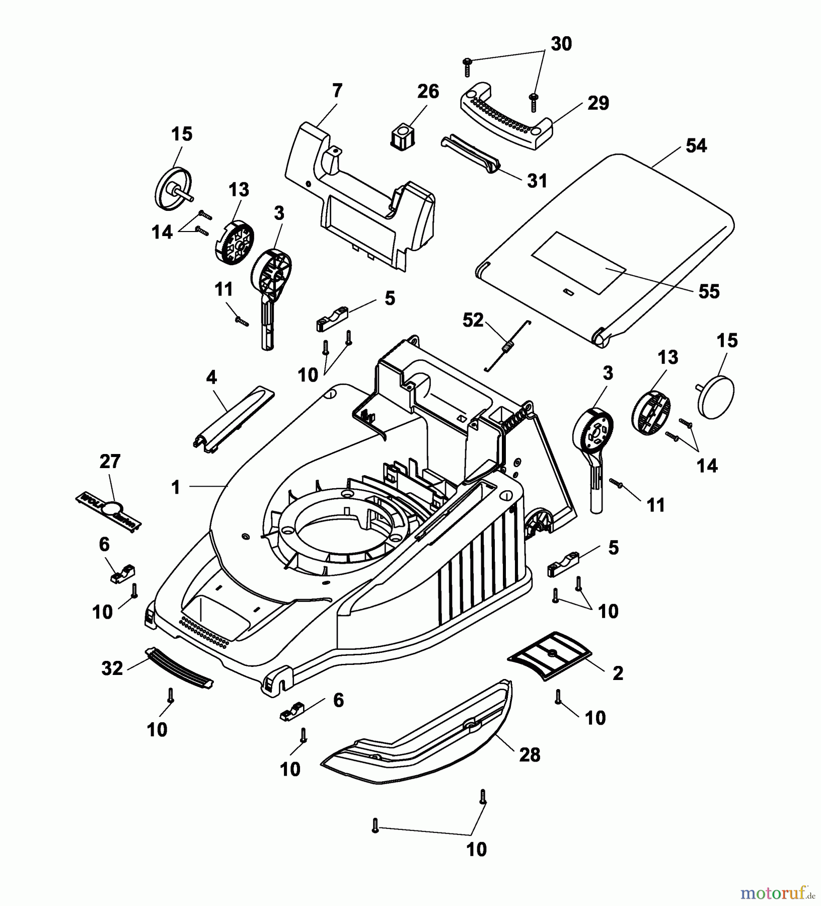  Wolf-Garten Elektromäher mit Antrieb Premio 40 EAKF 4027000 Serie D  (2004) Mähwerksgehäuse