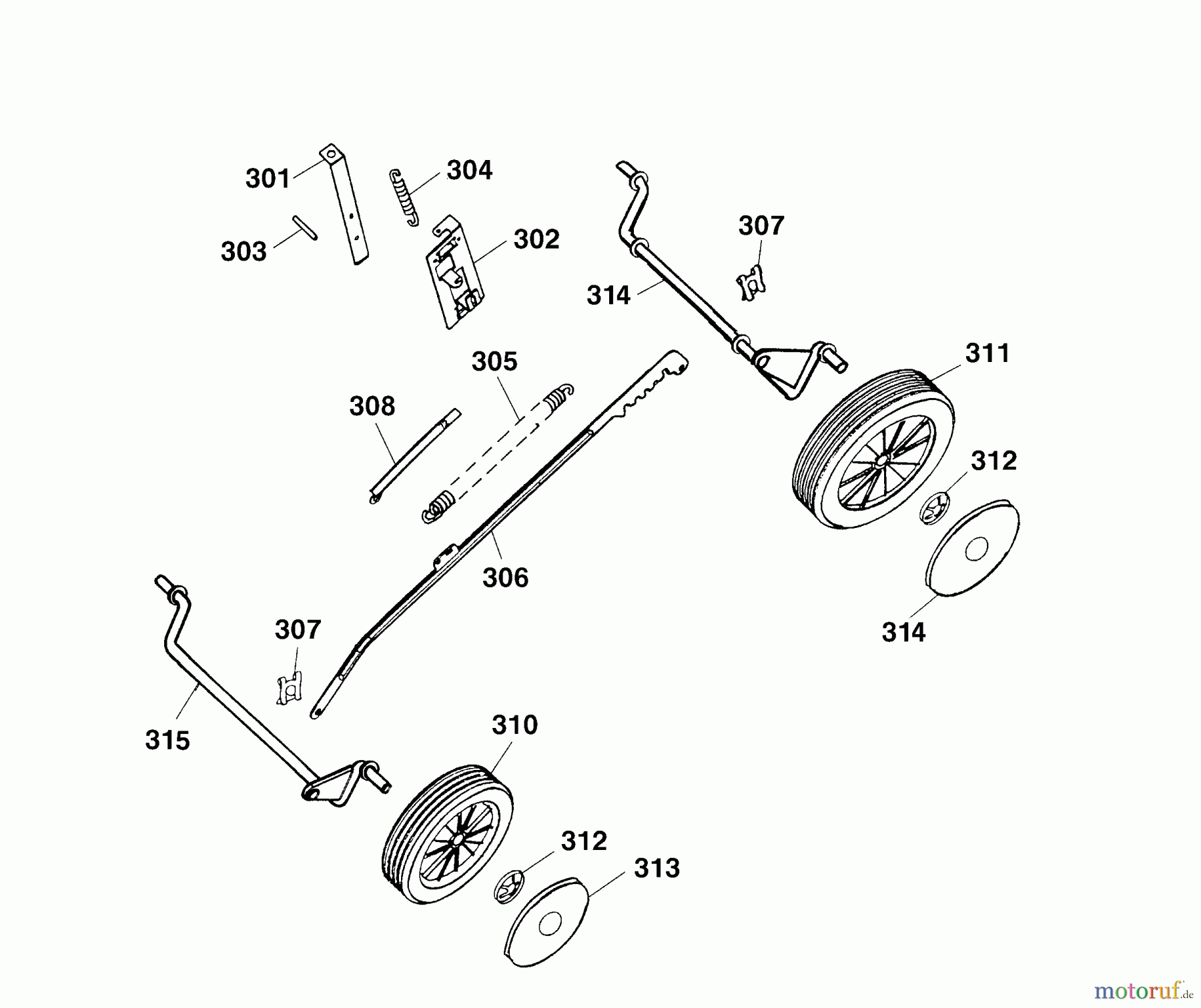 Wolf-Garten Elektromäher 6.38 E 4950080 Serie B (2004) Räder, Schnitthöhenverstellung