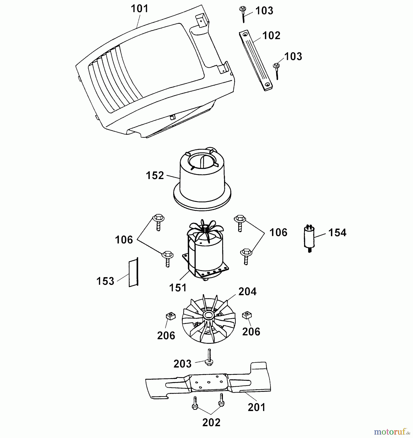Wolf-Garten Elektromäher 6.38 E 4950080 Serie B (2004) Abdeckhaube Motor, Messer, Motor