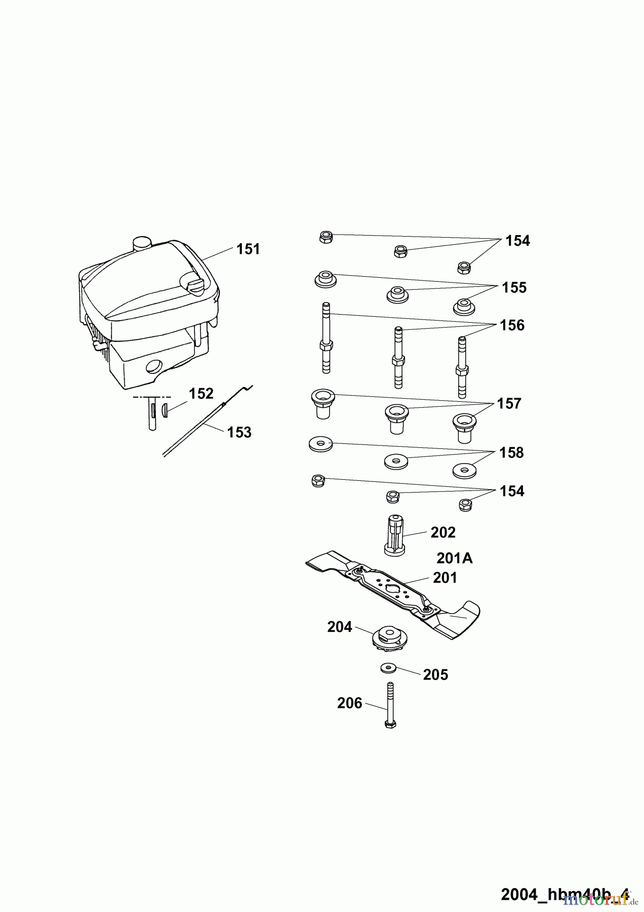 Wolf-Garten Motormäher HBM 40 B 4001008 Serie B (2004) Messer, Messeraufnahme, Motor