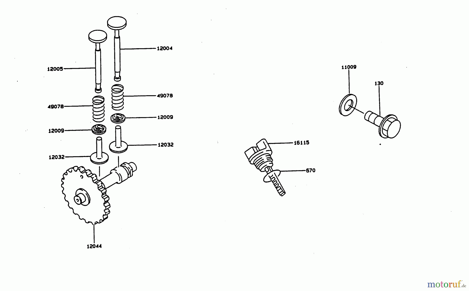 Wolf-Garten Benzinmotoren Kawasaki FA 76 2055000 Serie F, G (1996) Nockenwelle, Ölmeßstab, Ventile