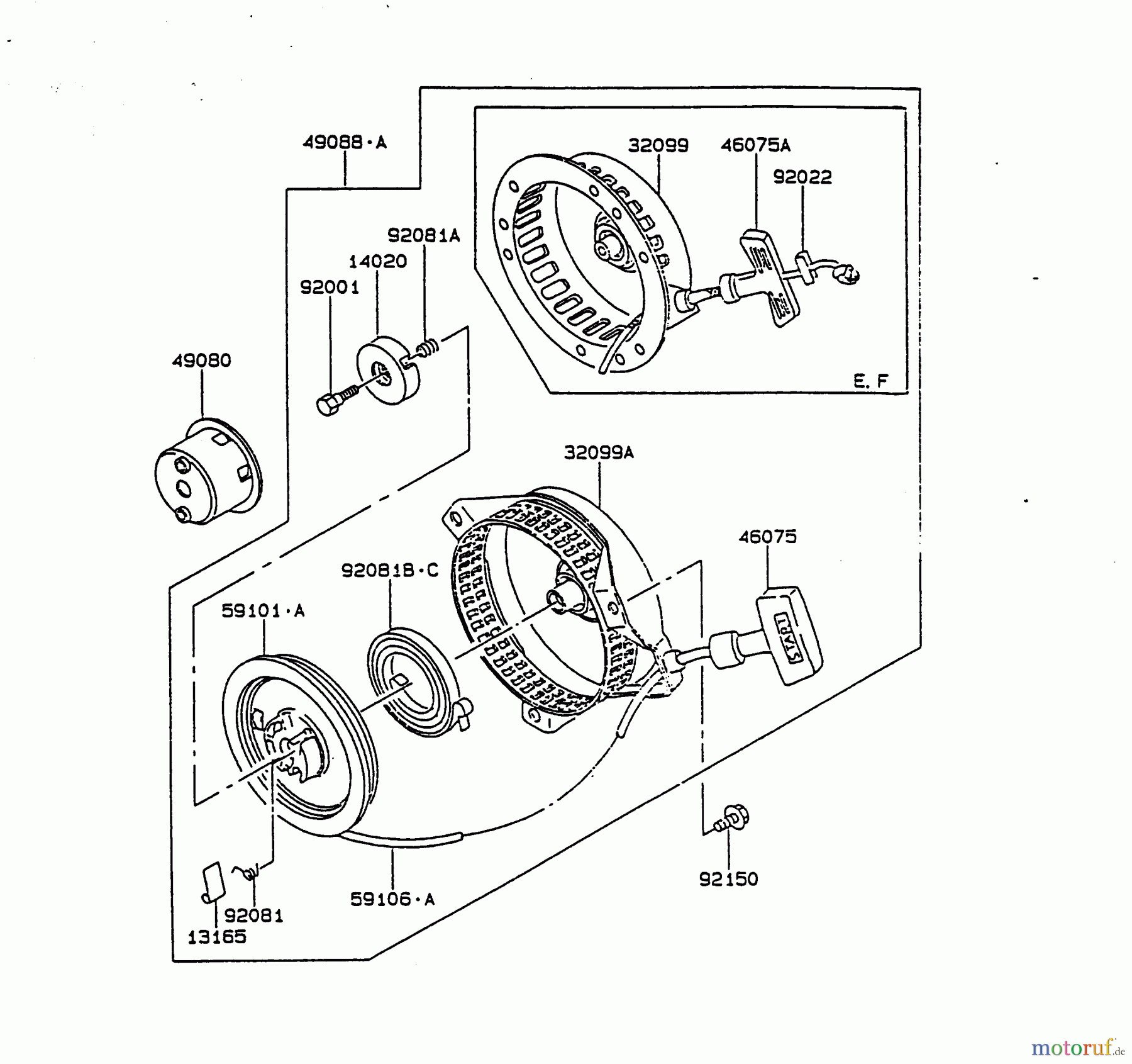  Wolf-Garten Benzinmotoren Kawasaki FA 76 2055000 Serie F, G  (1996) Reversierstarter