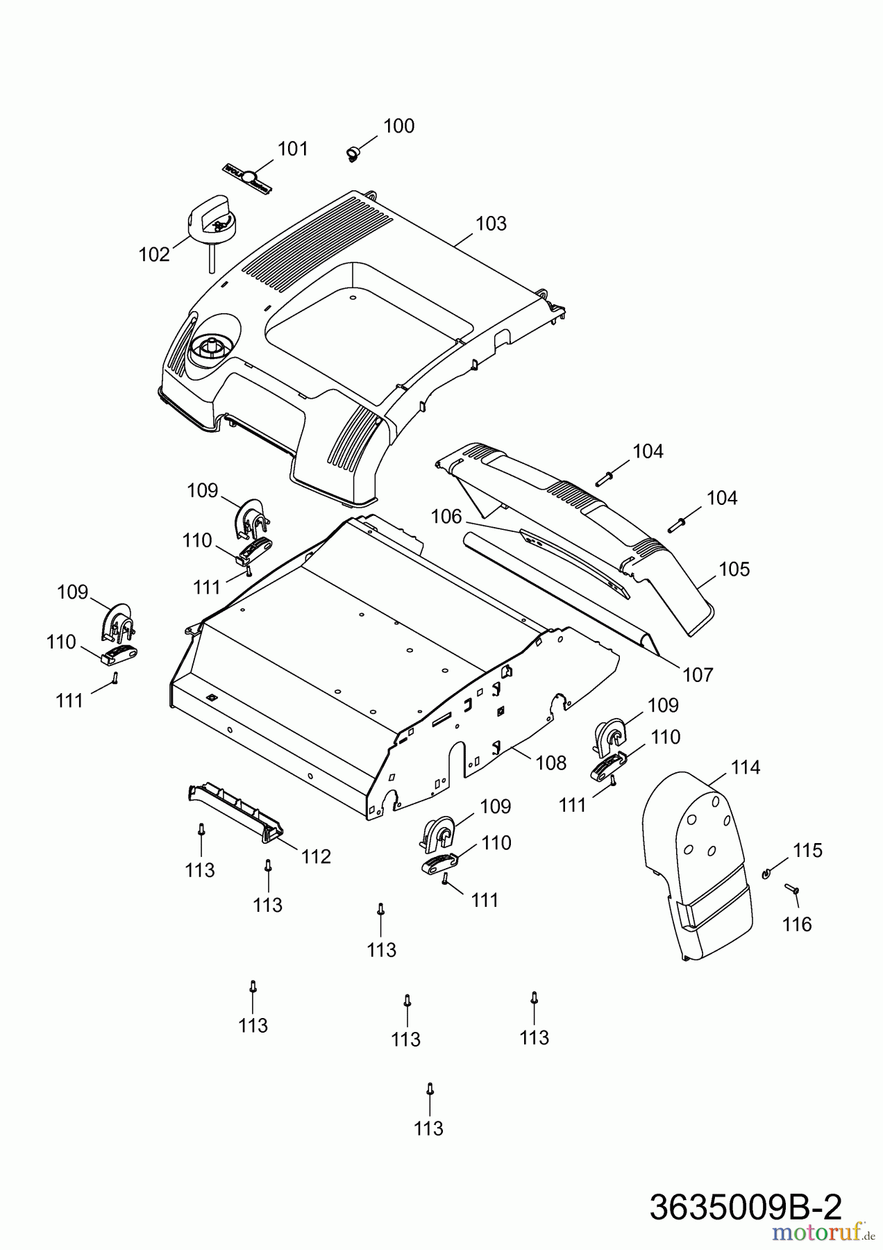  Wolf-Garten Motorvertikutierer UV 35 B 3635009 Serie B  (2011) Vertikutierergehäuse