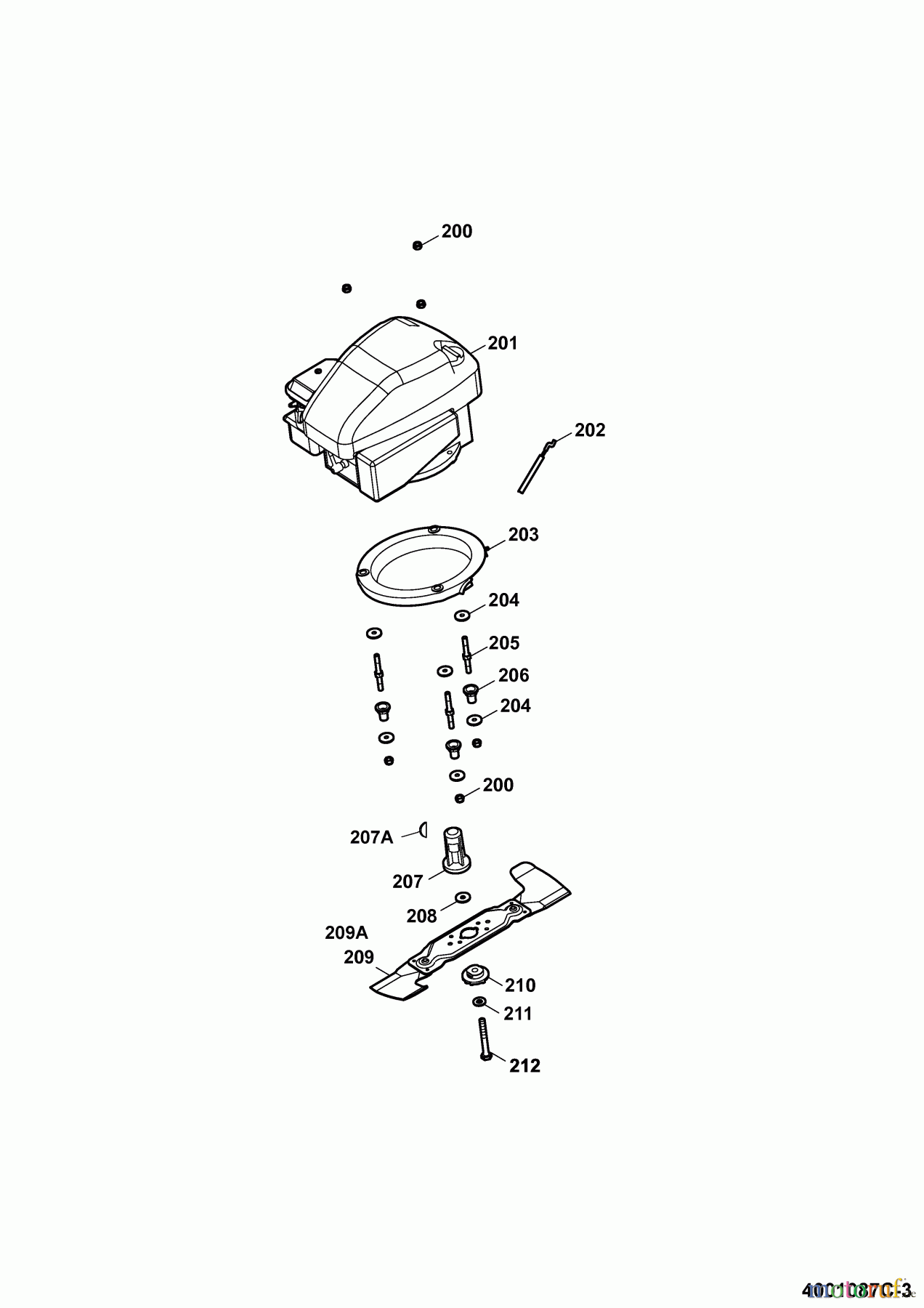  Wolf-Garten Motormäher HBM 40 B 4001087 Serie C  (2009) Messer, Messeraufnahme, Motor