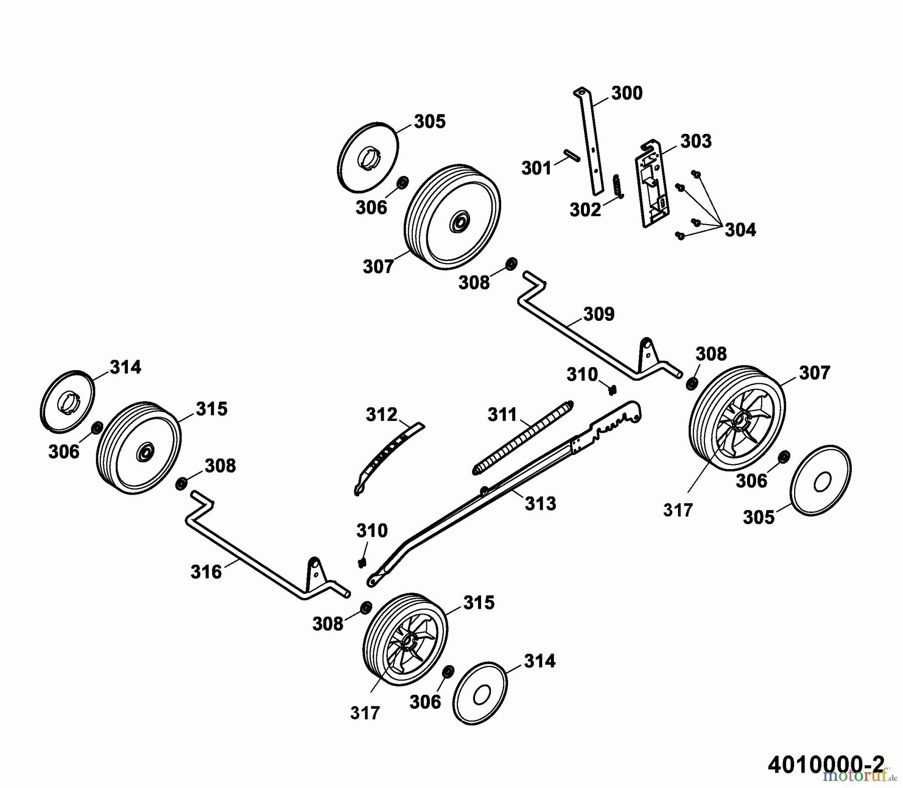  Wolf-Garten Motormäher Compact plus 40 B 4010000 Serie A  (2006) Räder, Schnitthöhenverstellung