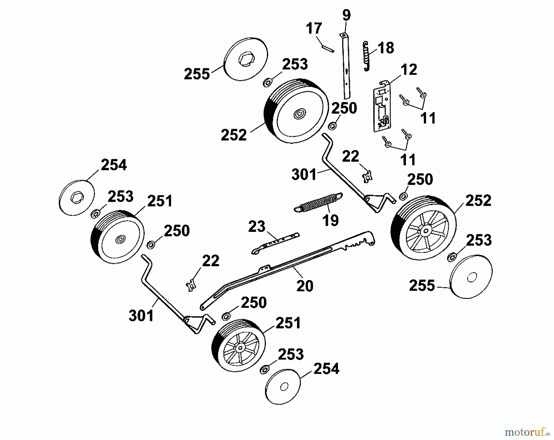  Wolf-Garten Motormäher Premio 40 B 4011000 Serie A  (2001) Räder, Schnitthöhenverstellung