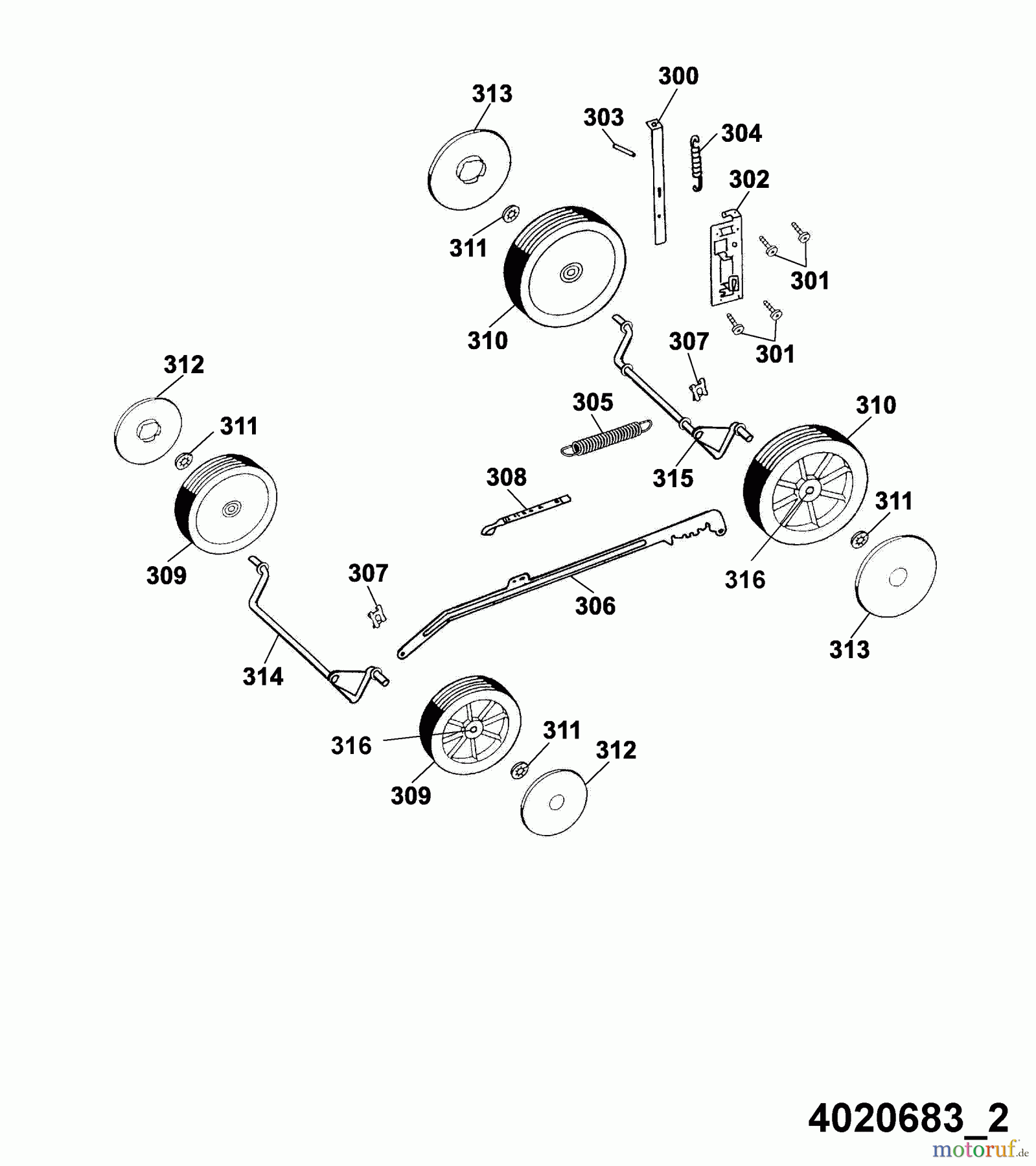  Wolf-Garten Elektromäher Esprit 40 E 4020683 Serie C, D  (2005) Höhenverstellung, Räder