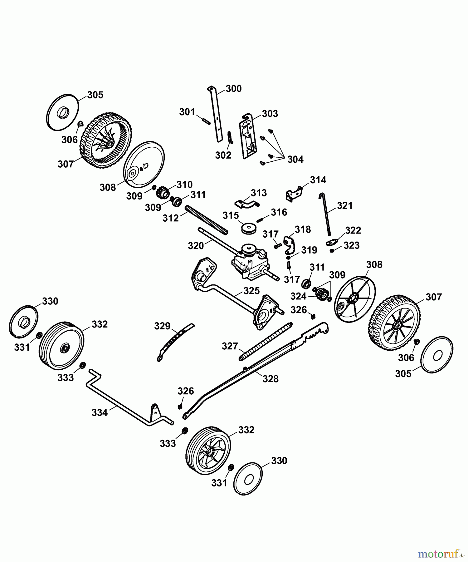  Wolf-Garten Elektromäher mit Antrieb Power Edition 40 EA 4049000 Serie B  (2007) Getriebe, Räder, Schnitthöhenverstellung