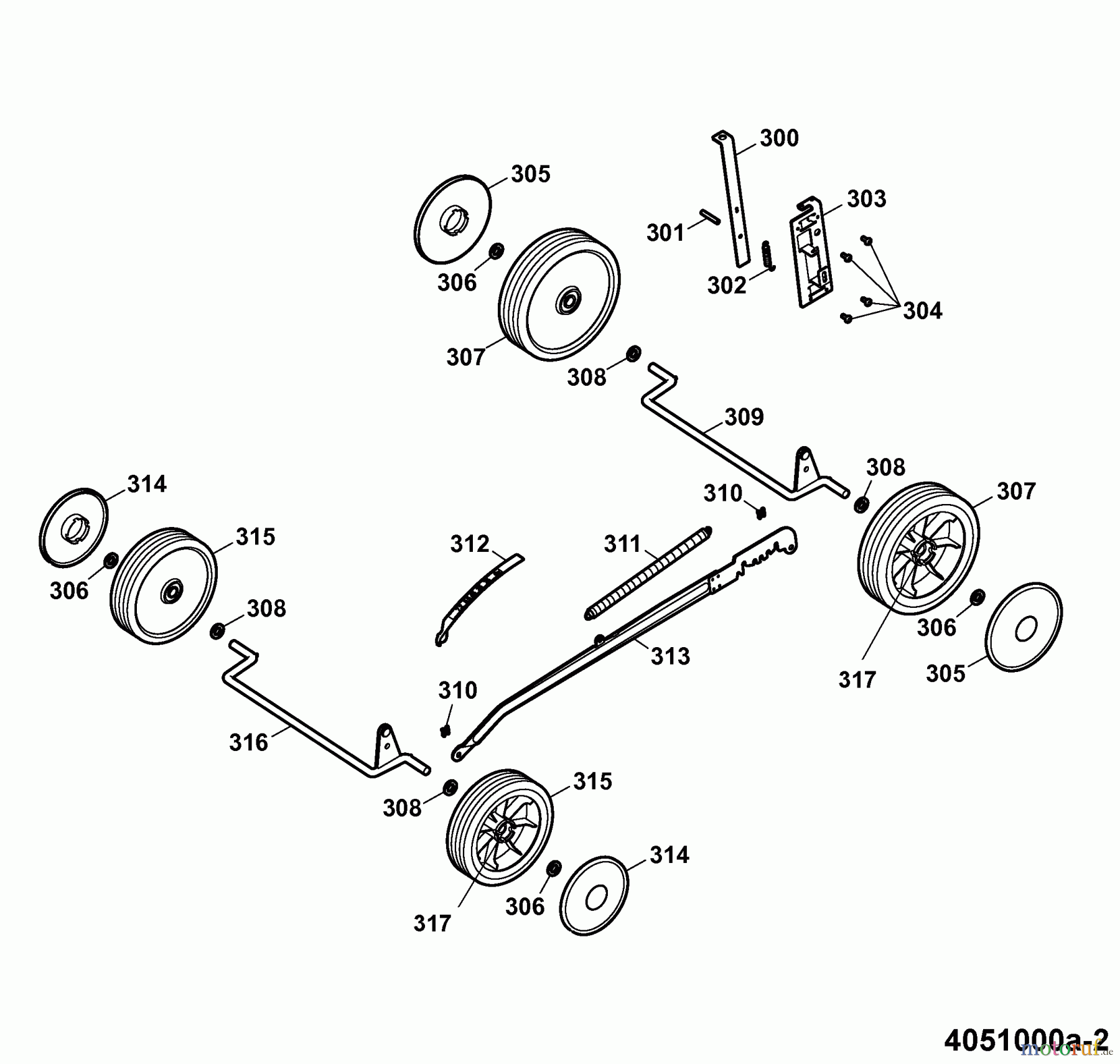 Wolf-Garten Motormäher Power Edition 40 B 4051000 Serie A (2007) Räder, Schnitthöhenverstellung