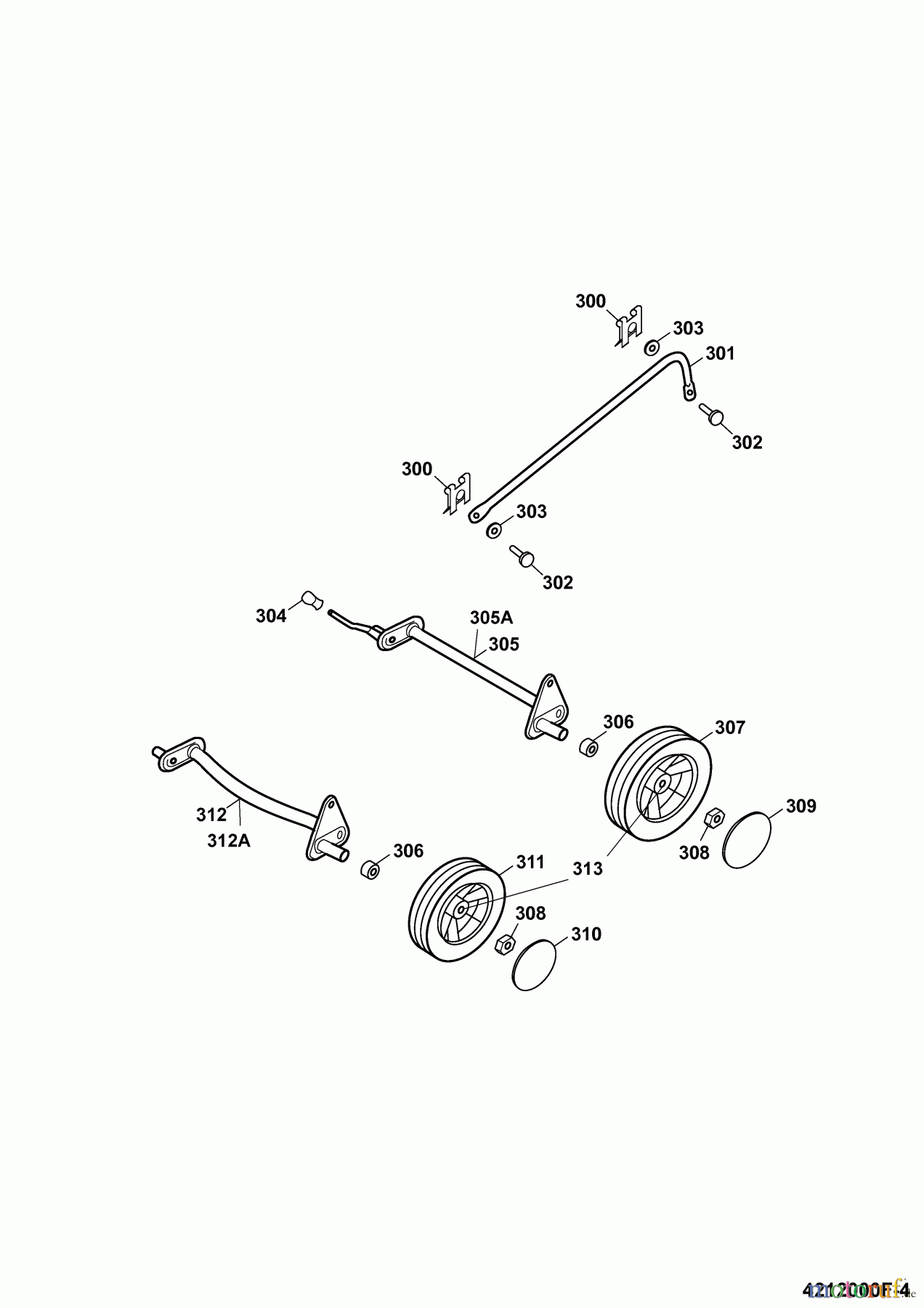  Wolf-Garten Motormäher 2.42 B 4212000 Serie F  (2009) Räder, Schnitthöhenverstellung