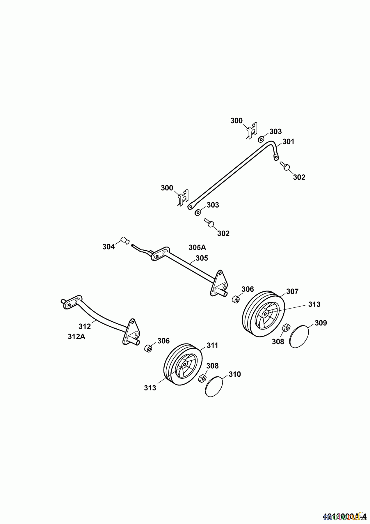 Wolf-Garten Motormäher 2.48 B 4213000 Serie A (2009) Räder, Schnitthöhenverstellung