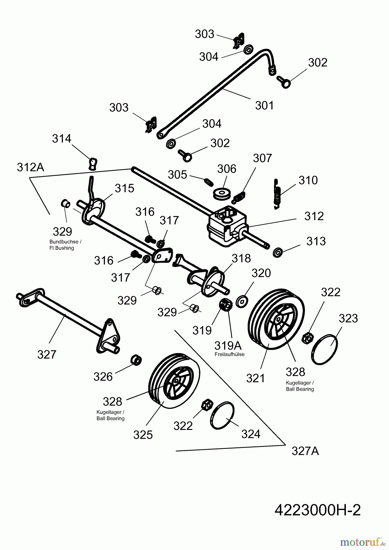  Wolf-Garten Motormäher mit Antrieb 2.53 BA 4223000 Serie H  (2008) Achse, Höhenverstellung, Räder
