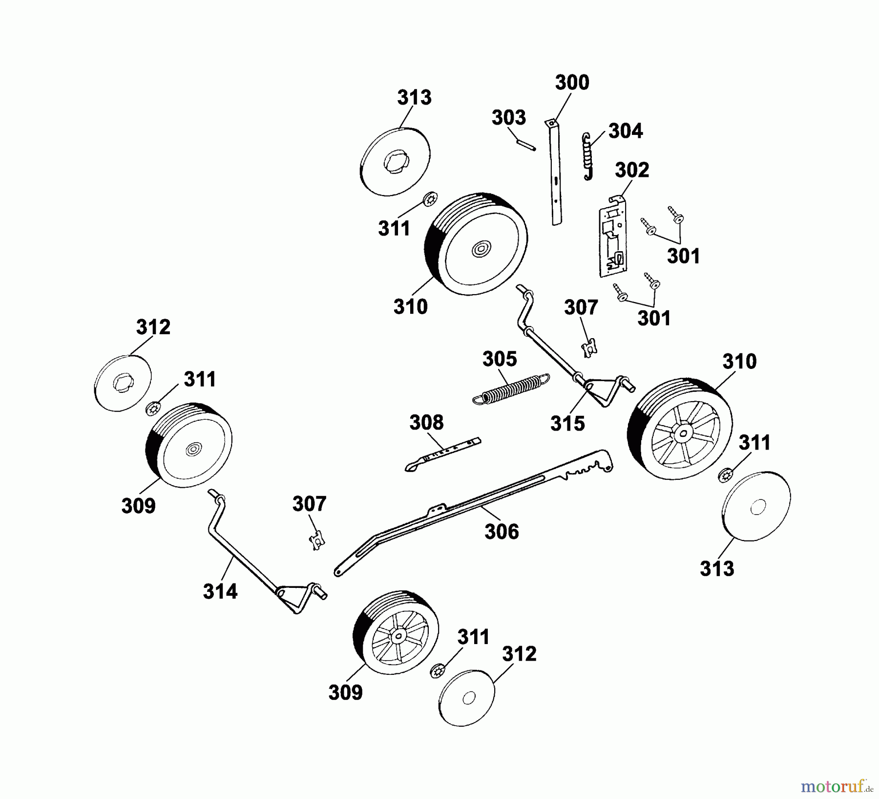 Wolf-Garten Motormäher B 46 TB 4602080 Serie D (2005) Höhenverstellung, Räder