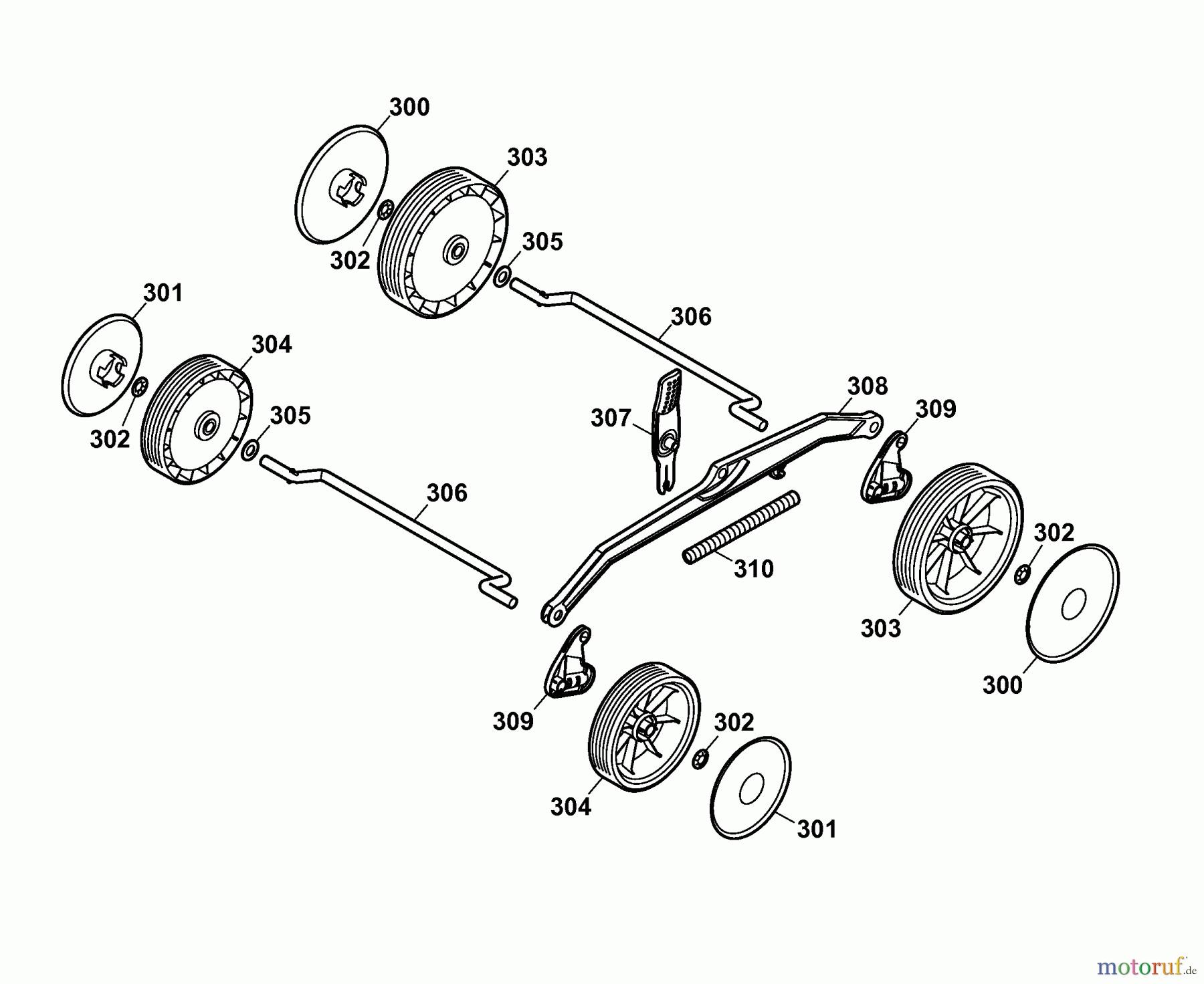 Wolf-Garten Elektromäher 2.34 E 4904007 Serie A (2006) Räder, Schnitthöhenverstellung