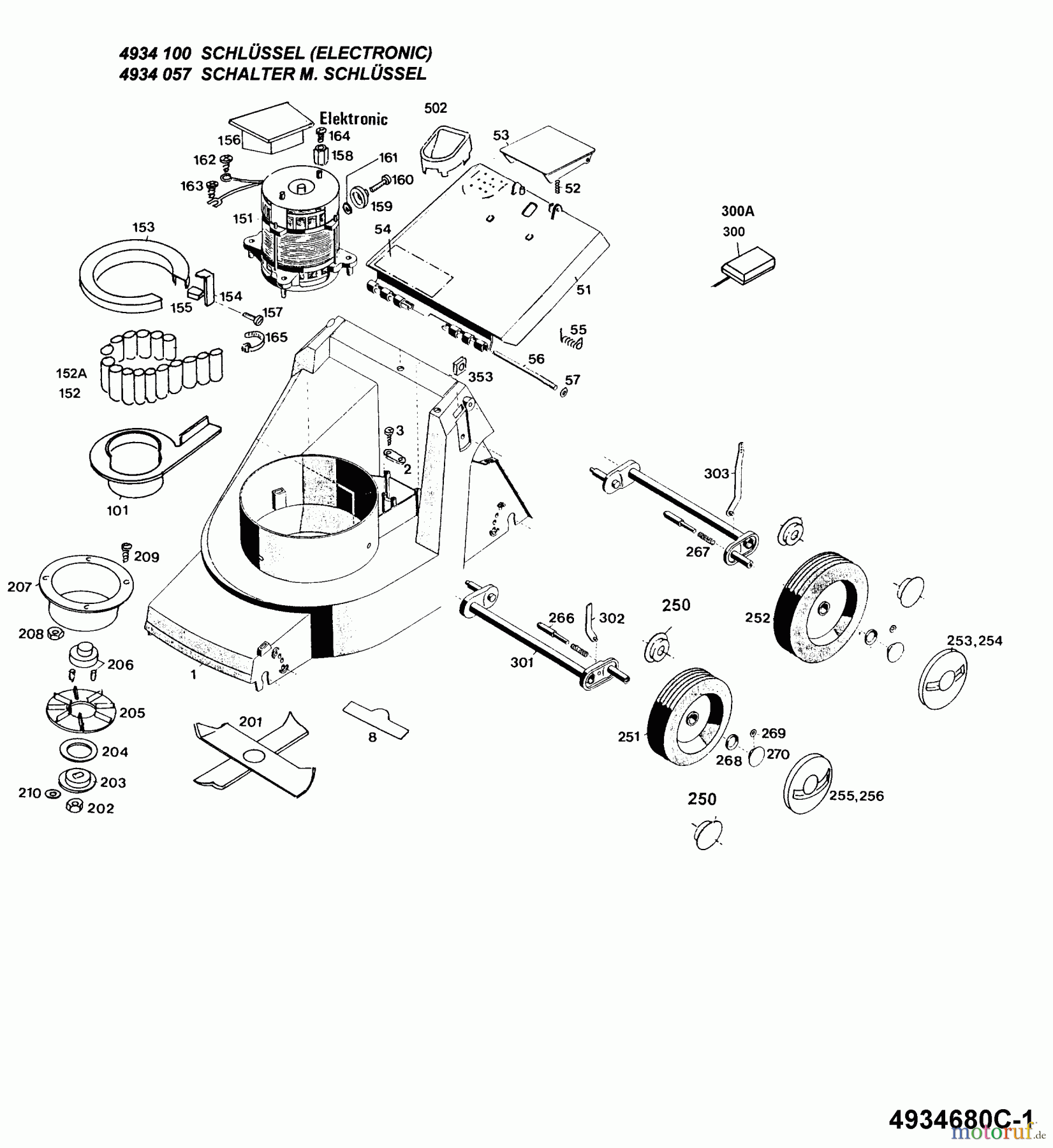  Wolf-Garten Akkumäher NX-A 4934681 Serie C  (1995) Elektromotor, Elektroteile, Messer, Räder