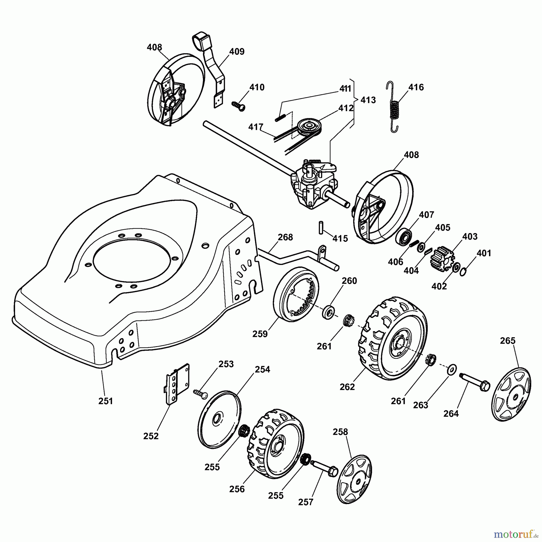  Wolf-Garten Motormäher mit Antrieb Campus 440 BA 6045000 Serie A  (2008) Getriebe, Räder, Schnitthöhenverstellung