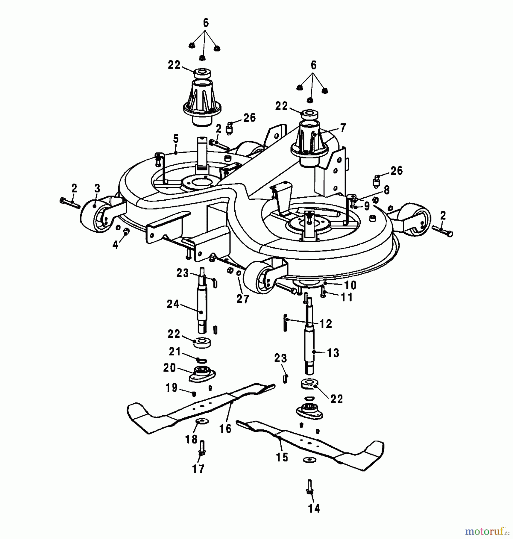 Wolf-Garten Rasentraktoren Trac OHV 7 6205000 Serie A (2001) Mähwerksgehäuse, Messer, Messeraufnahme