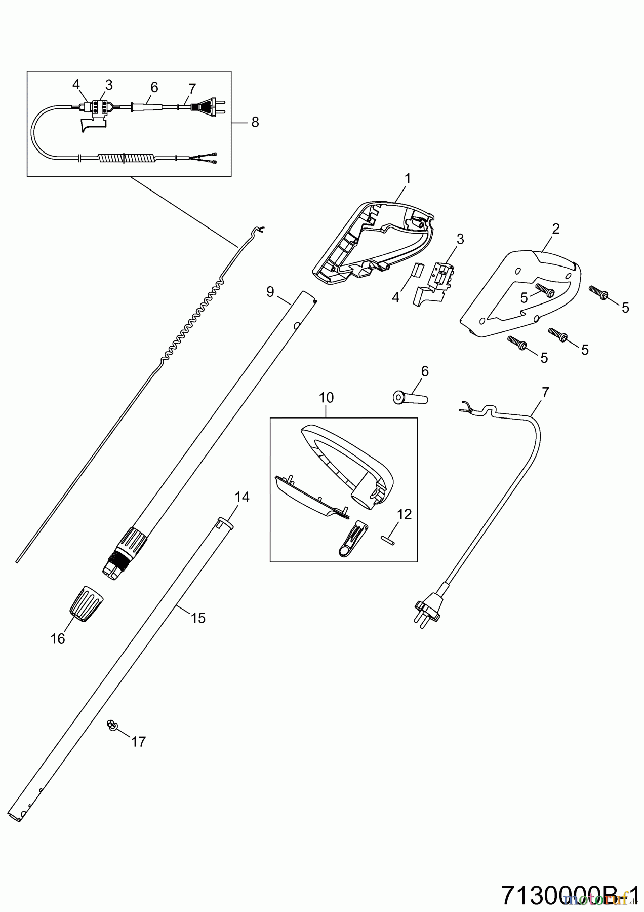  Wolf-Garten Elektrotrimmer GT 840 7130005 Serie F  (2006) Griff, Schalter