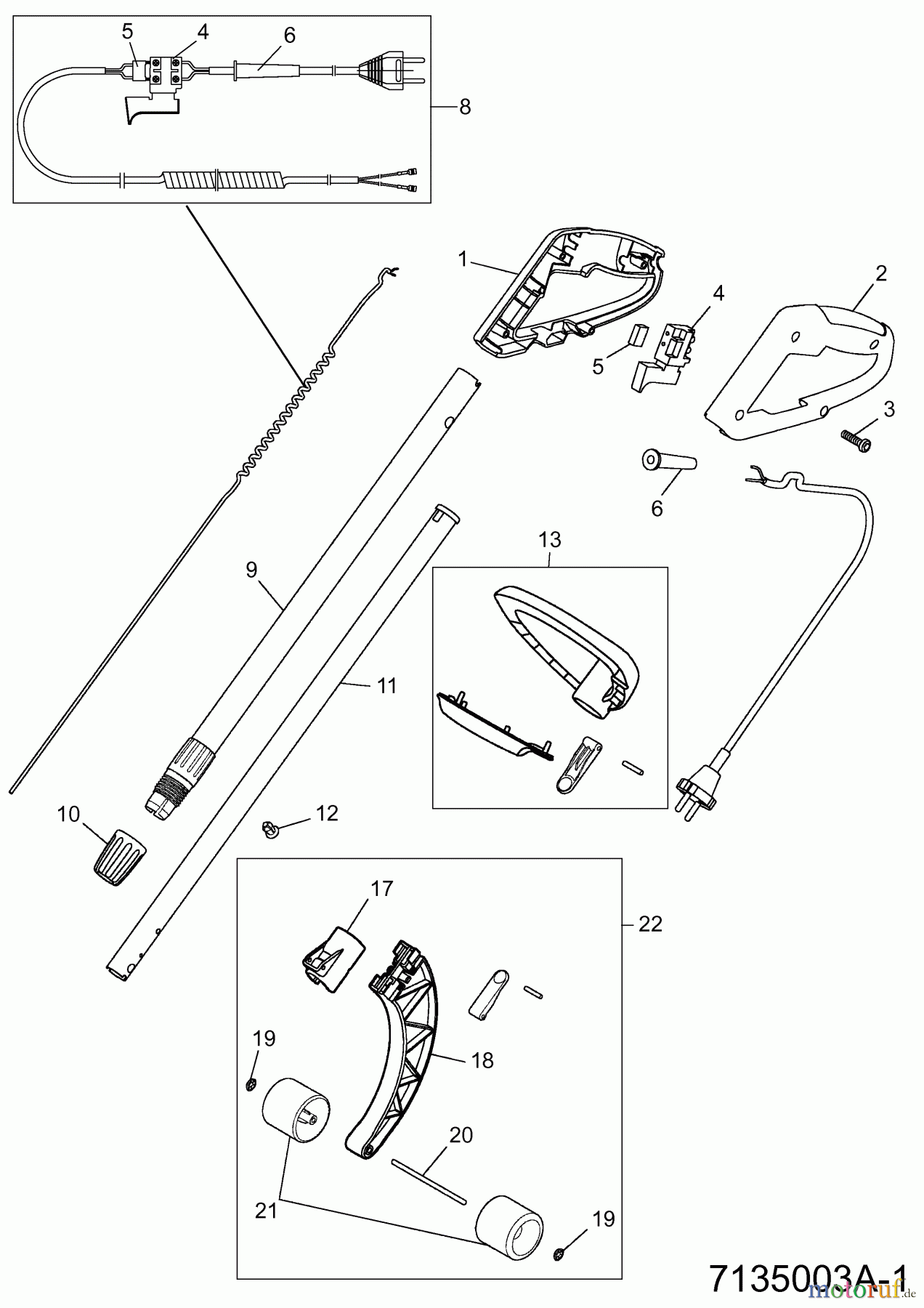  Wolf-Garten Elektrotrimmer GT 845 7135008 Serie B  (2005) Griff, Schalter