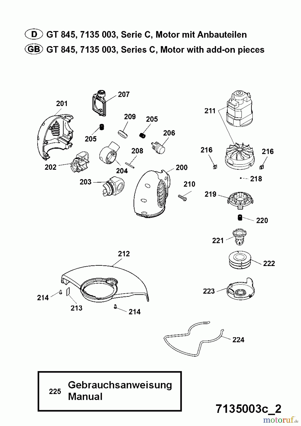 Wolf-Garten Elektrotrimmer GT 845 7135003 Serie C (2005) Elektromotor, Fadenspule