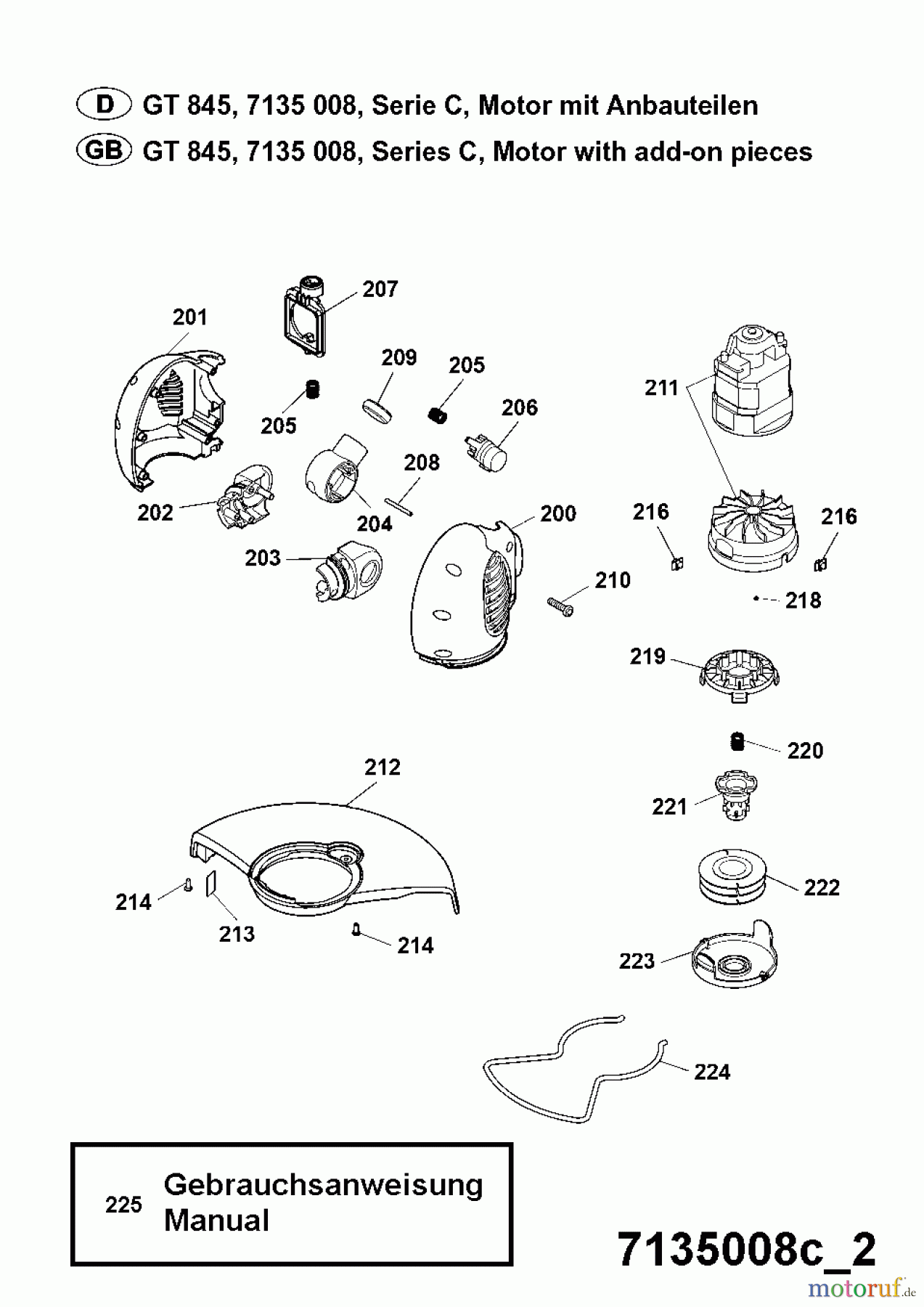  Wolf-Garten Elektrotrimmer GT 845 7135008 Serie C  (2005) Elektromotor, Fadenspule