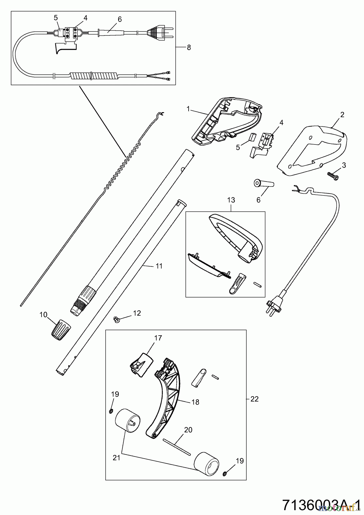  Wolf-Garten Elektrotrimmer GT 850 7136003 Serie C  (2005) Griff, Schalter