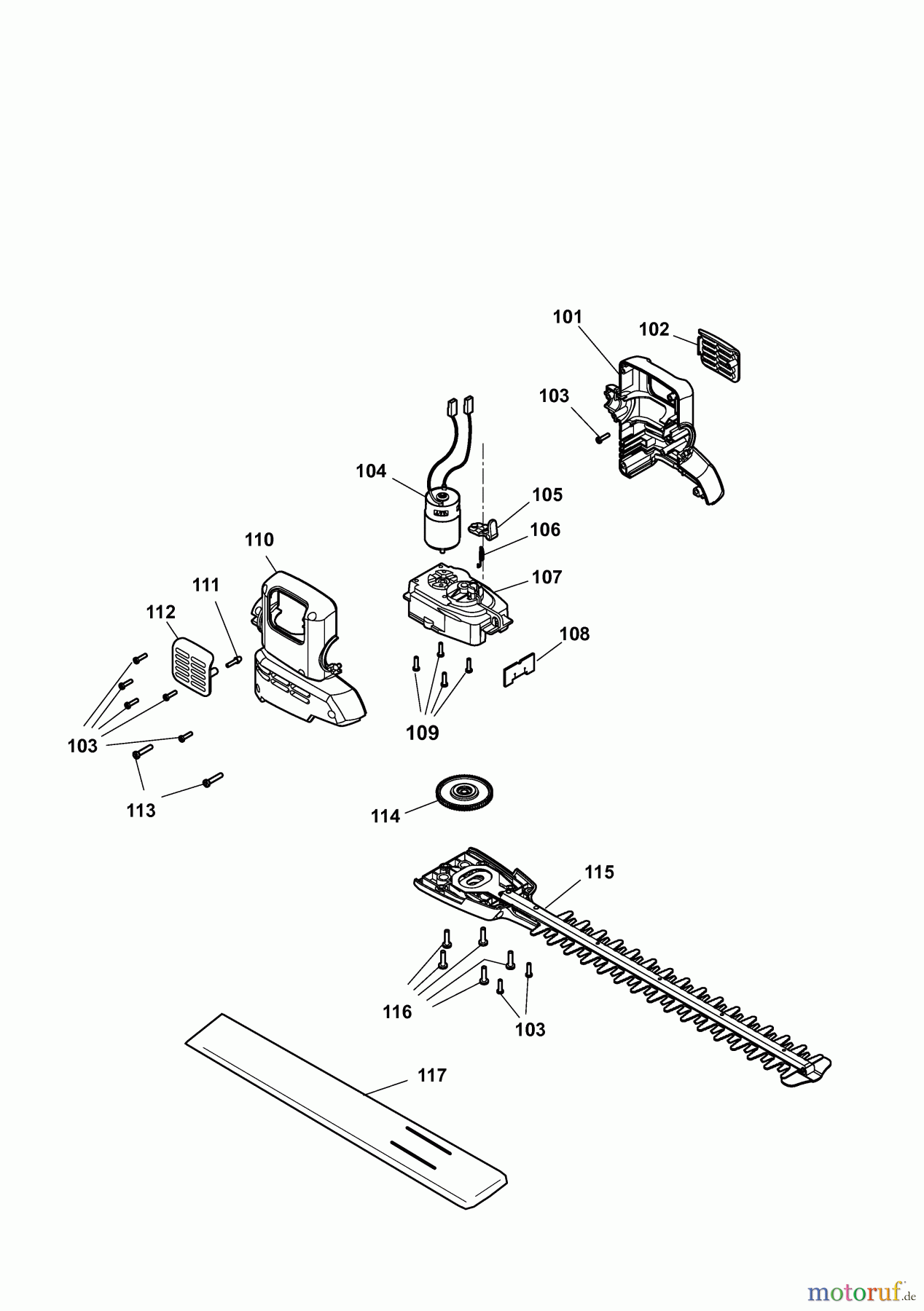  Wolf-Garten Akkuheckenscheren Li-Ion Power HSA 45 V 7420002 Serie A  (2008) Messer, Messeraufnahme, Motor