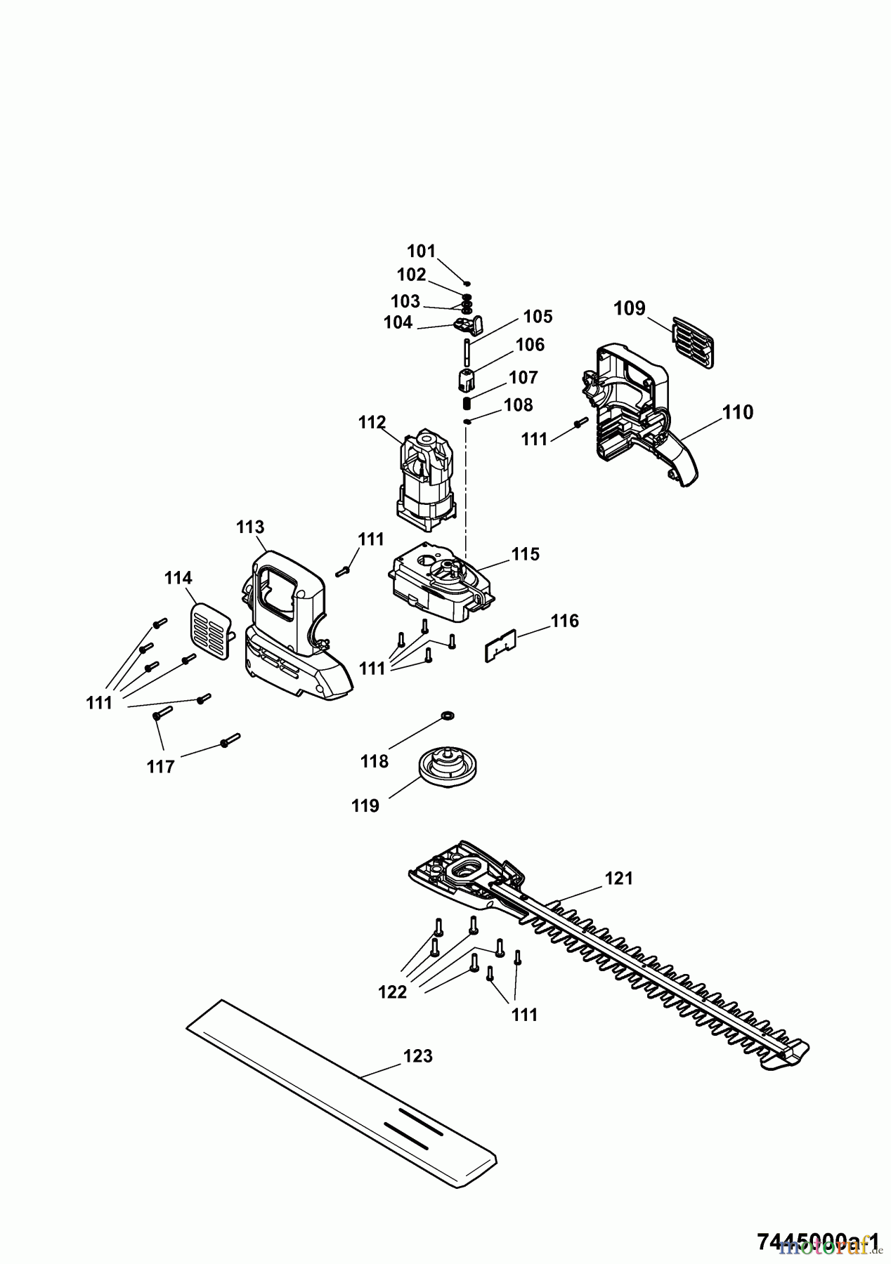  Wolf-Garten Heckenscheren HSE 55 V 7445000 Serie A  (2007) Messer, Messeraufnahme, Motor