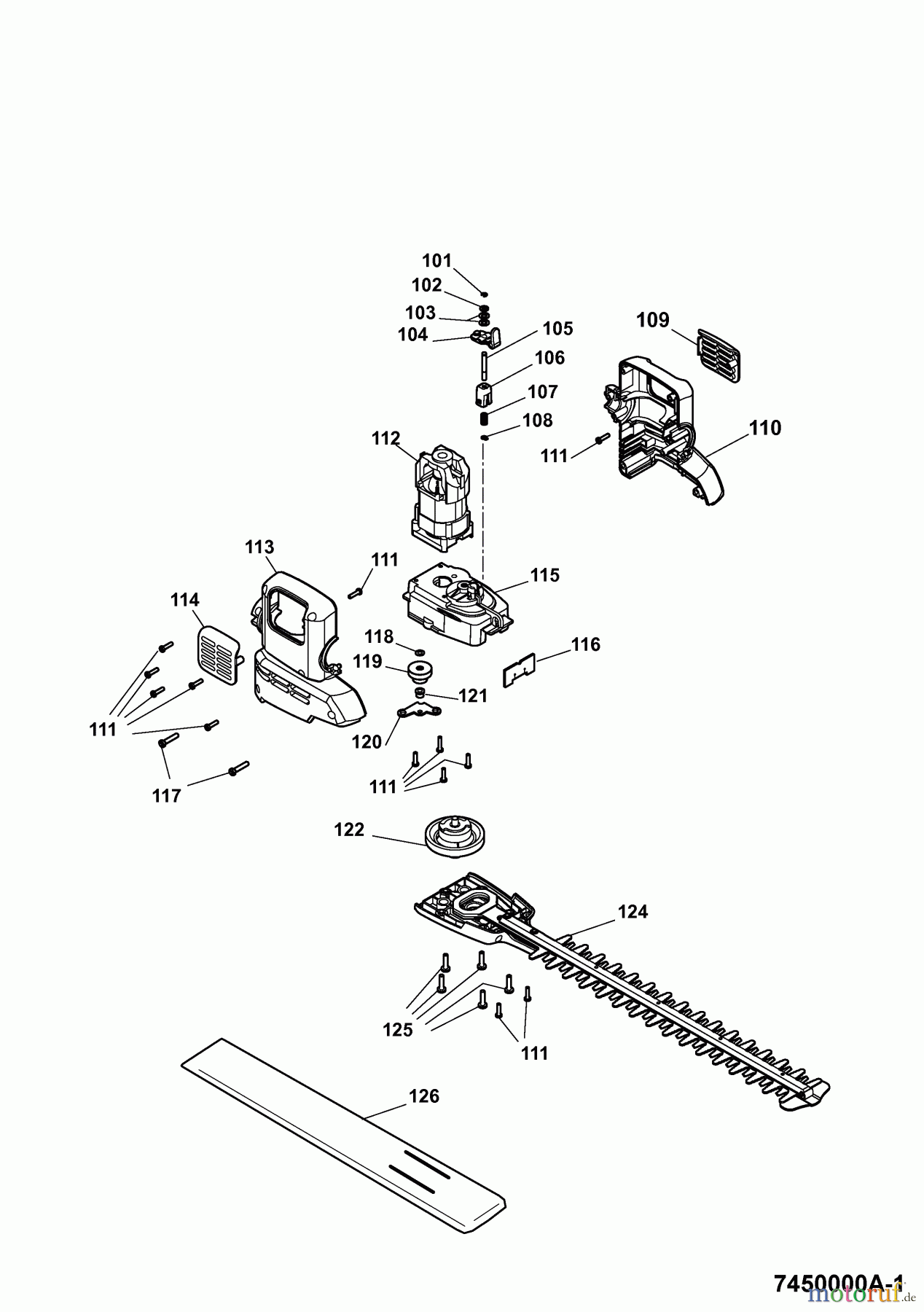 Wolf-Garten Elektroheckenscheren HSE 65 V 7450000 Serie A (2007) Messer, Messeraufnahme, Motor