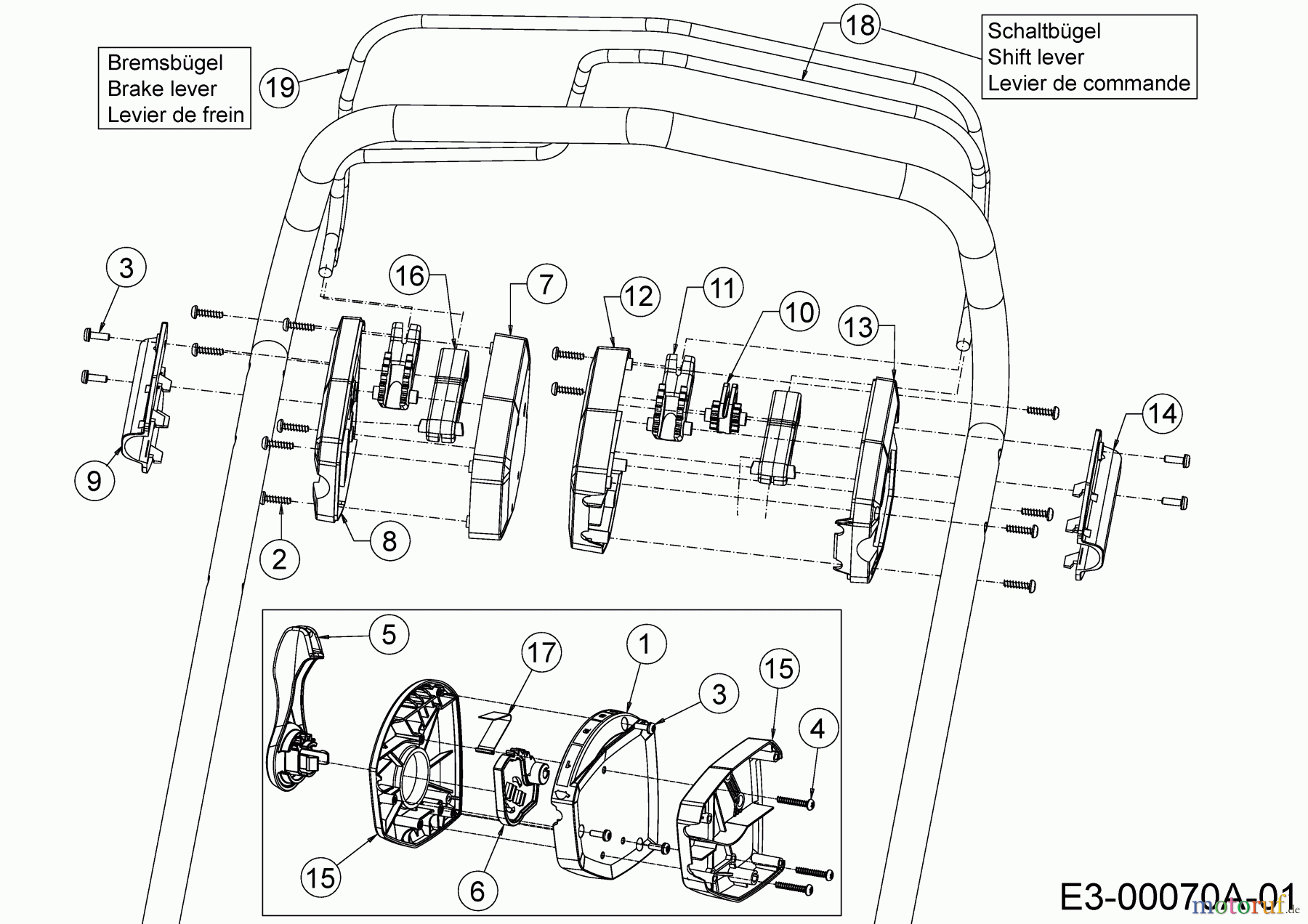  Wolf-Garten Motormäher mit Antrieb OMEGA2 53 B V 12AQZA7F650 (2019) Bremsbügel, Geschwindigkeitsregelung, Schaltbügel