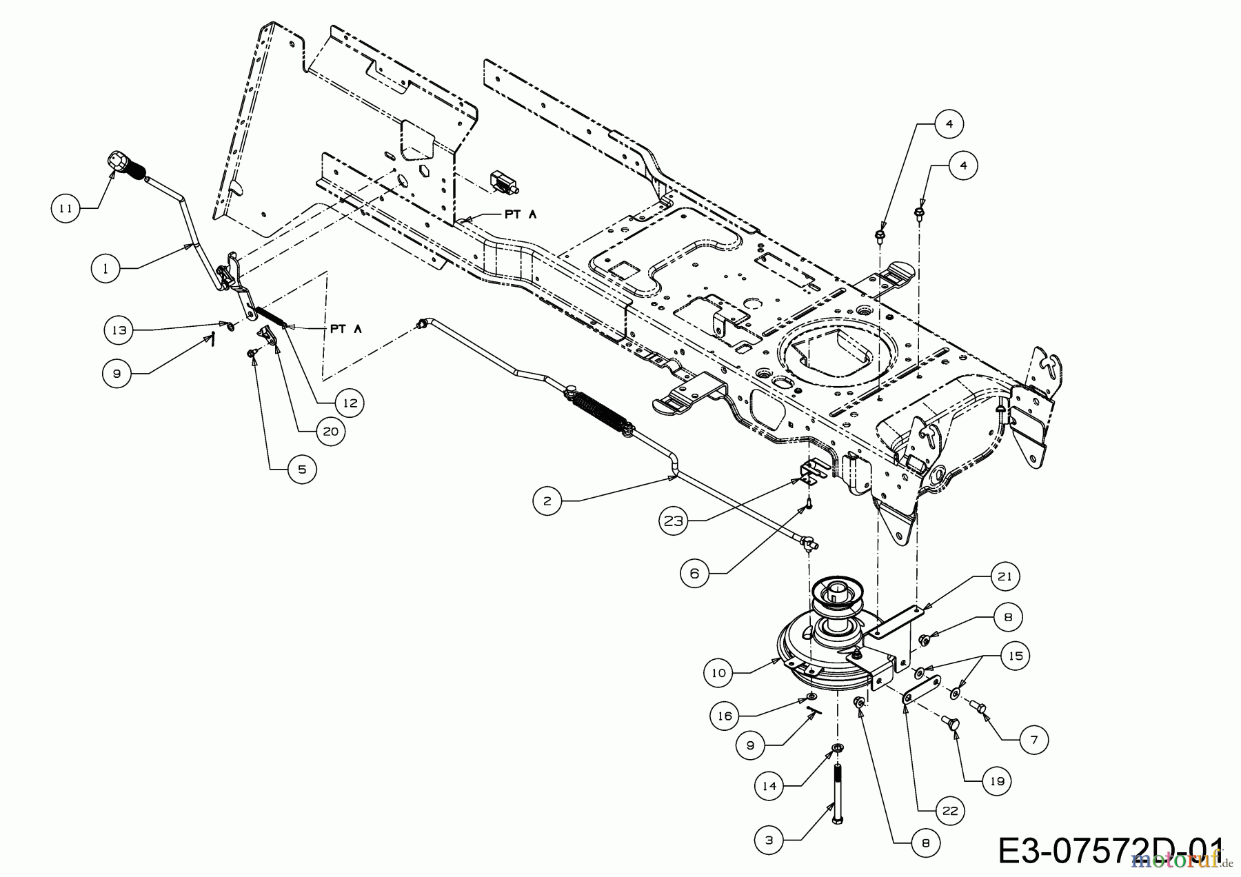  Wolf-Garten Rasentraktoren Expert 92.165 A 13HN90WE650  (2016) Mähwerkseinschaltung, Motorkeilriemenscheibe