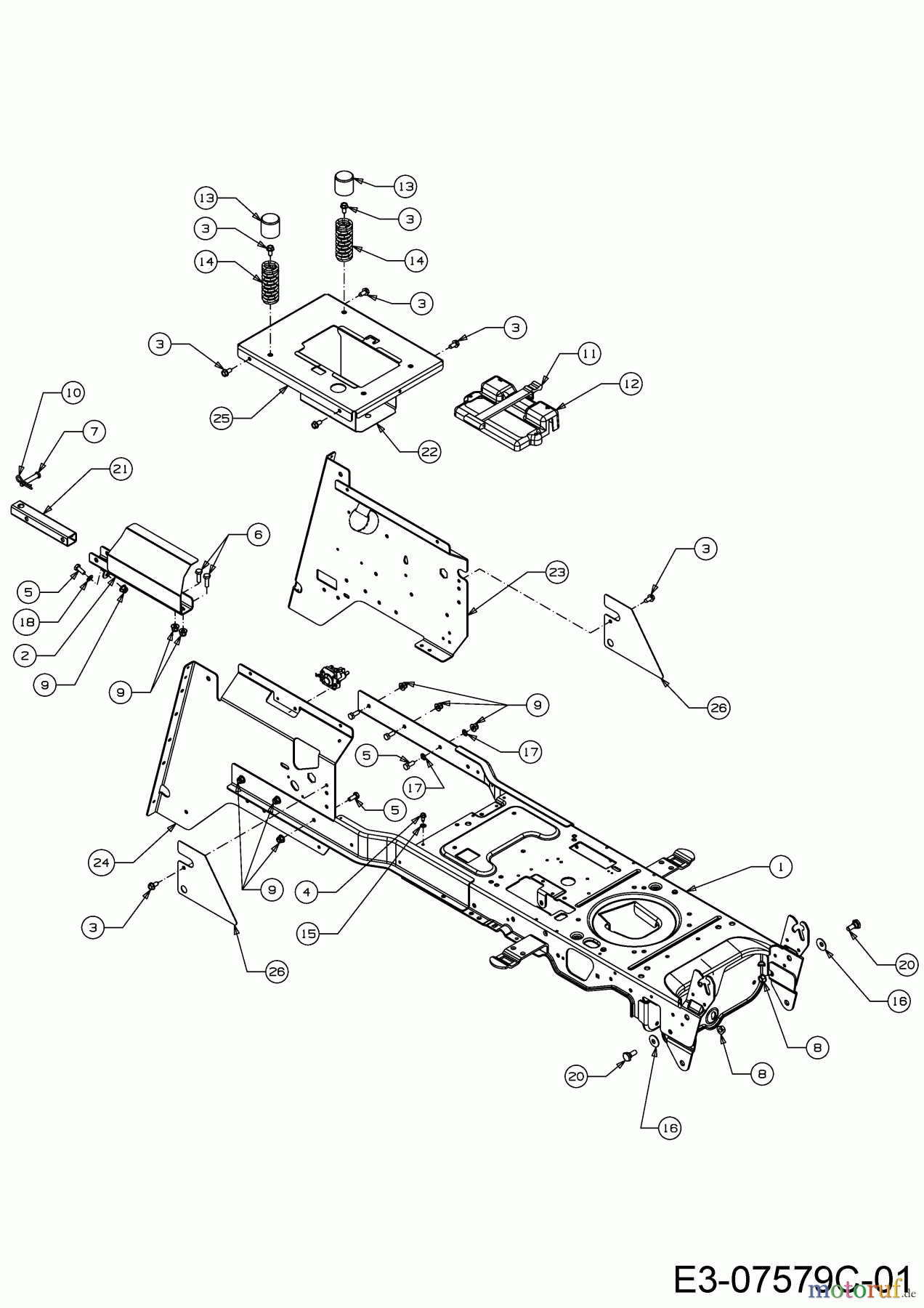 Wolf-Garten Rasentraktoren Expert 105.165 A 13HN90WN650 (2016) Anhängekupplung hinten, Rahmen