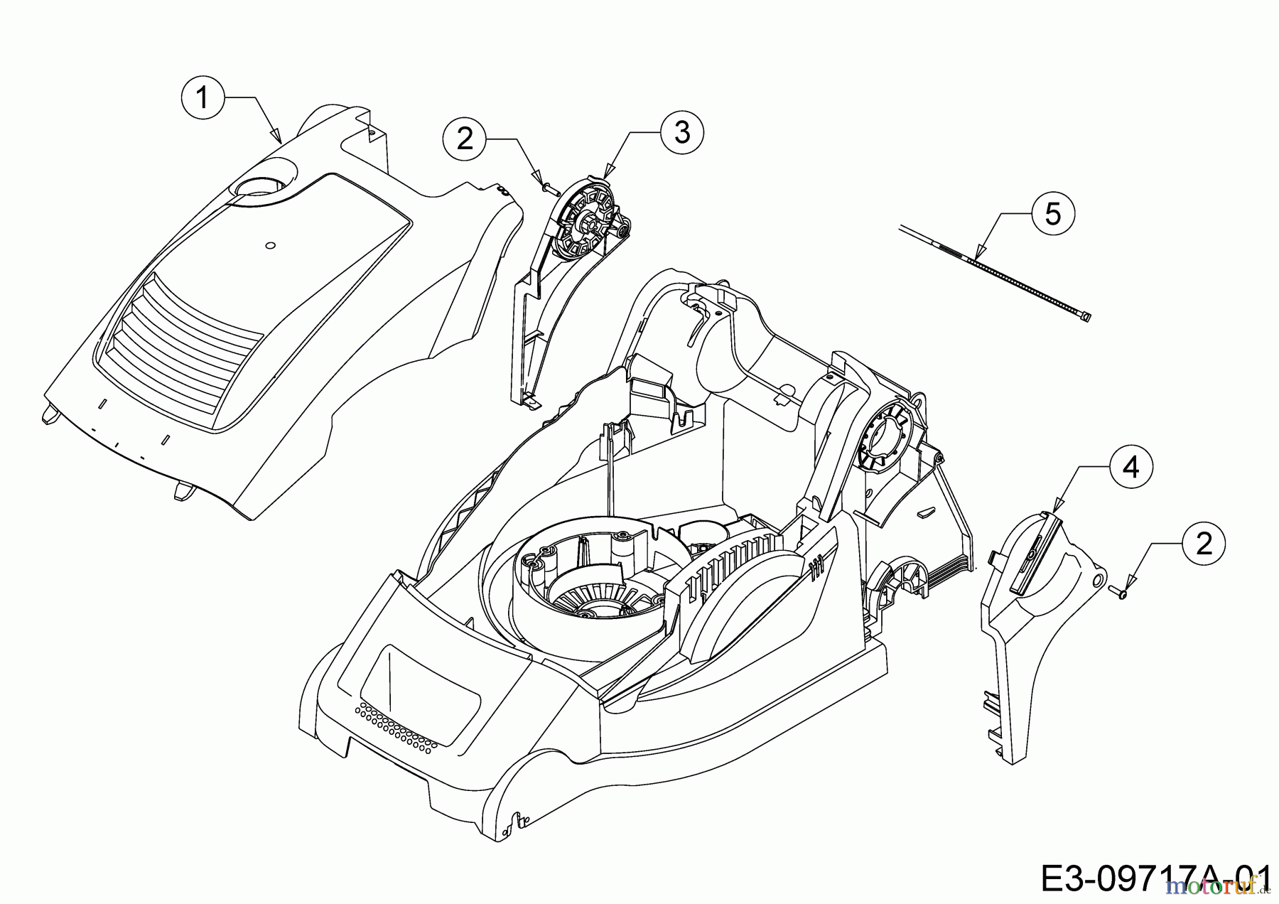  Wolf-Garten Elektromäher mit Antrieb A 400 EA 18CRMLM1650  (2020) Abdeckung seitlich, Motorhaube