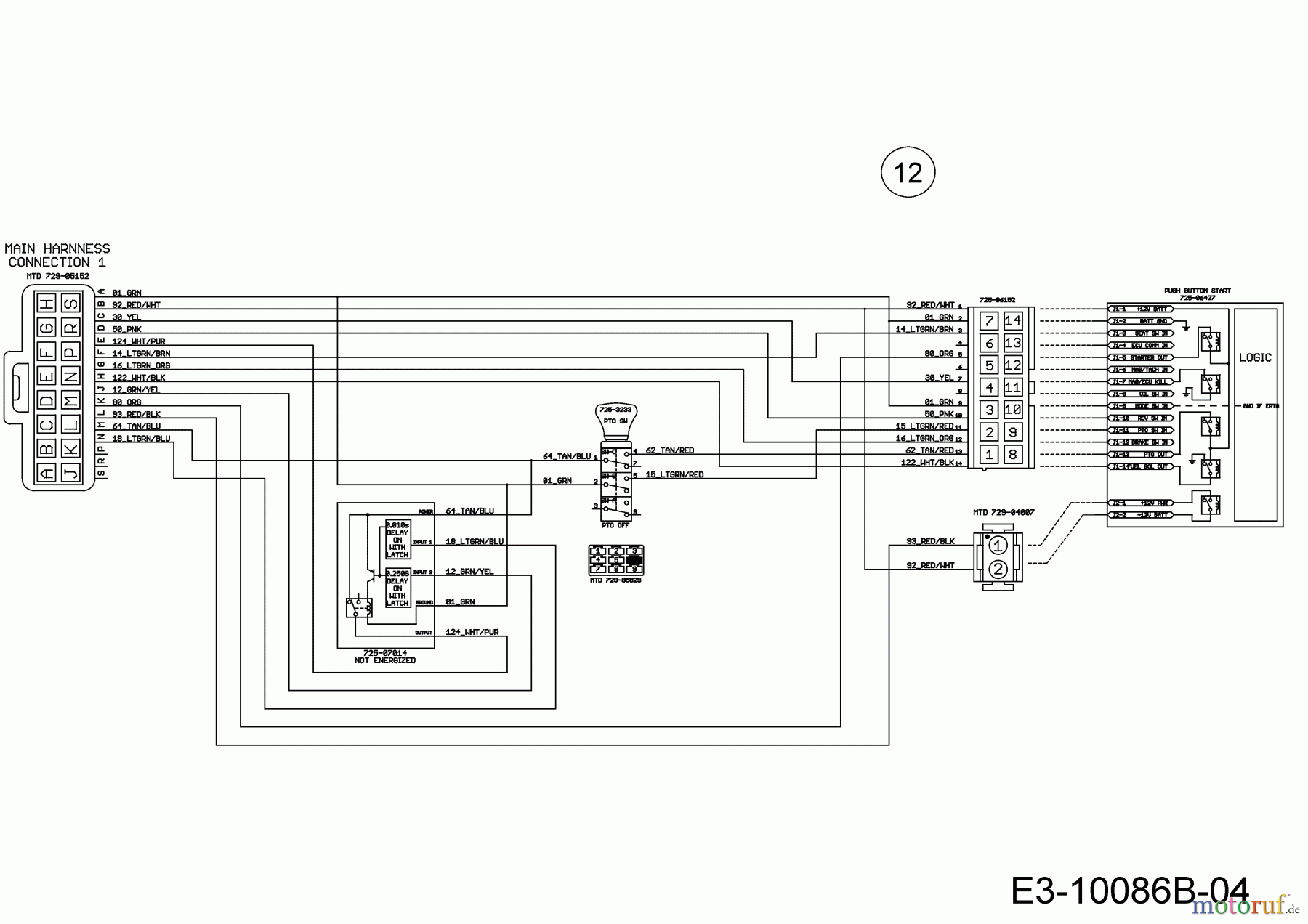 Wolf-Garten Rasentraktoren 106.220 H 13BAA1VR650  (2018) Schaltplan Elektromagnetkupplung