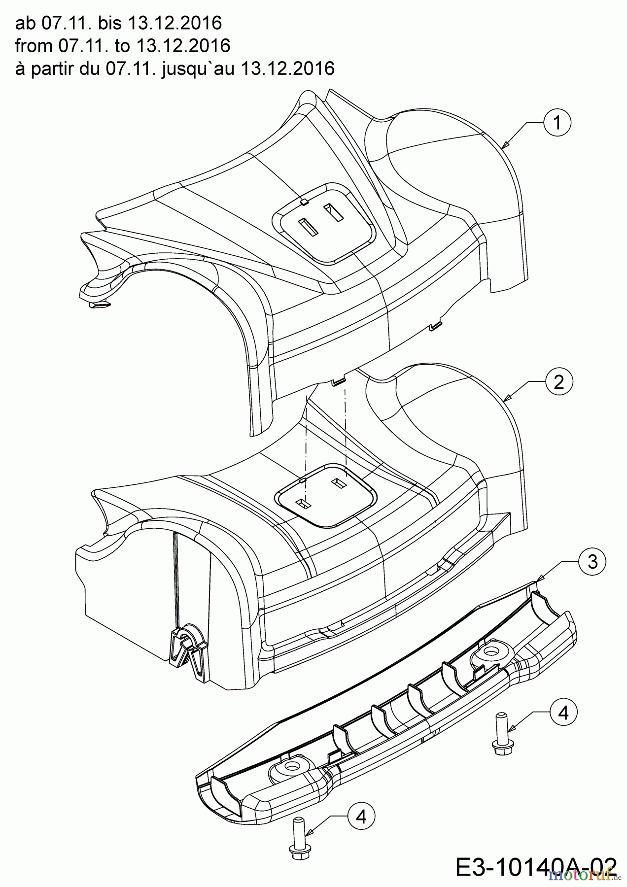  Wolf-Garten Motormäher mit Antrieb Expert 46 BA V HW 12ABTV5E650  (2017) Abdeckung Vorderachse ab 07.11. bis 13.12.2016
