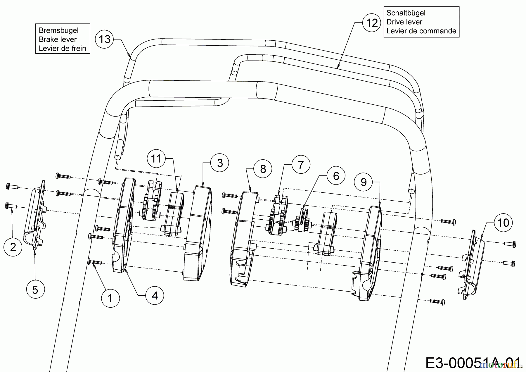  WOLF-Garten Expert Motormäher mit Antrieb Expert 53 B S 12A-ZA7F650  (2018) Bremsbügel, Schaltbügel
