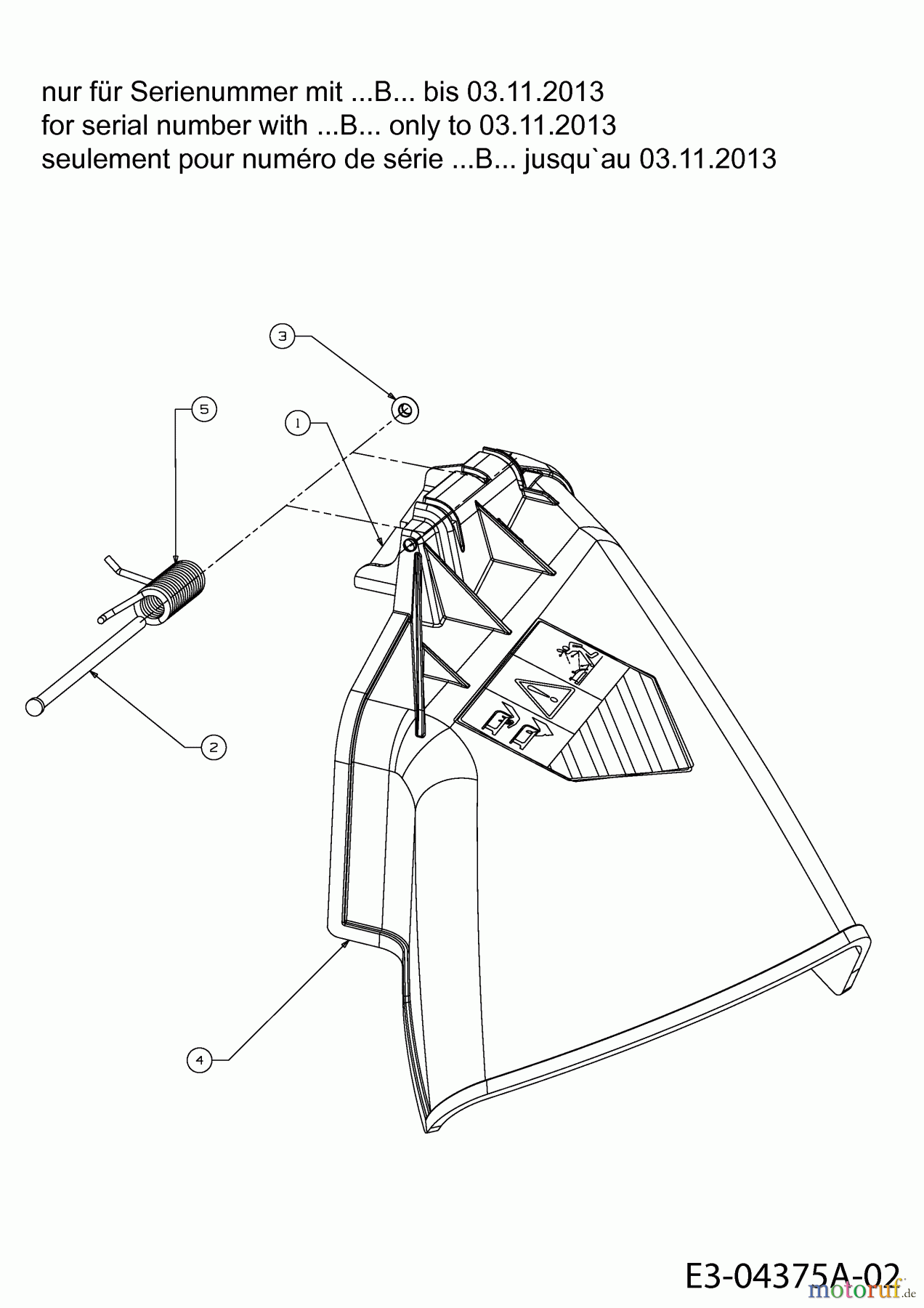 Wolf-Garten Rasentraktoren Select 96.130 T 13TH76RF650 (2014) Deflektor nur für Serienummer mit ...B... bis 03.11.2013