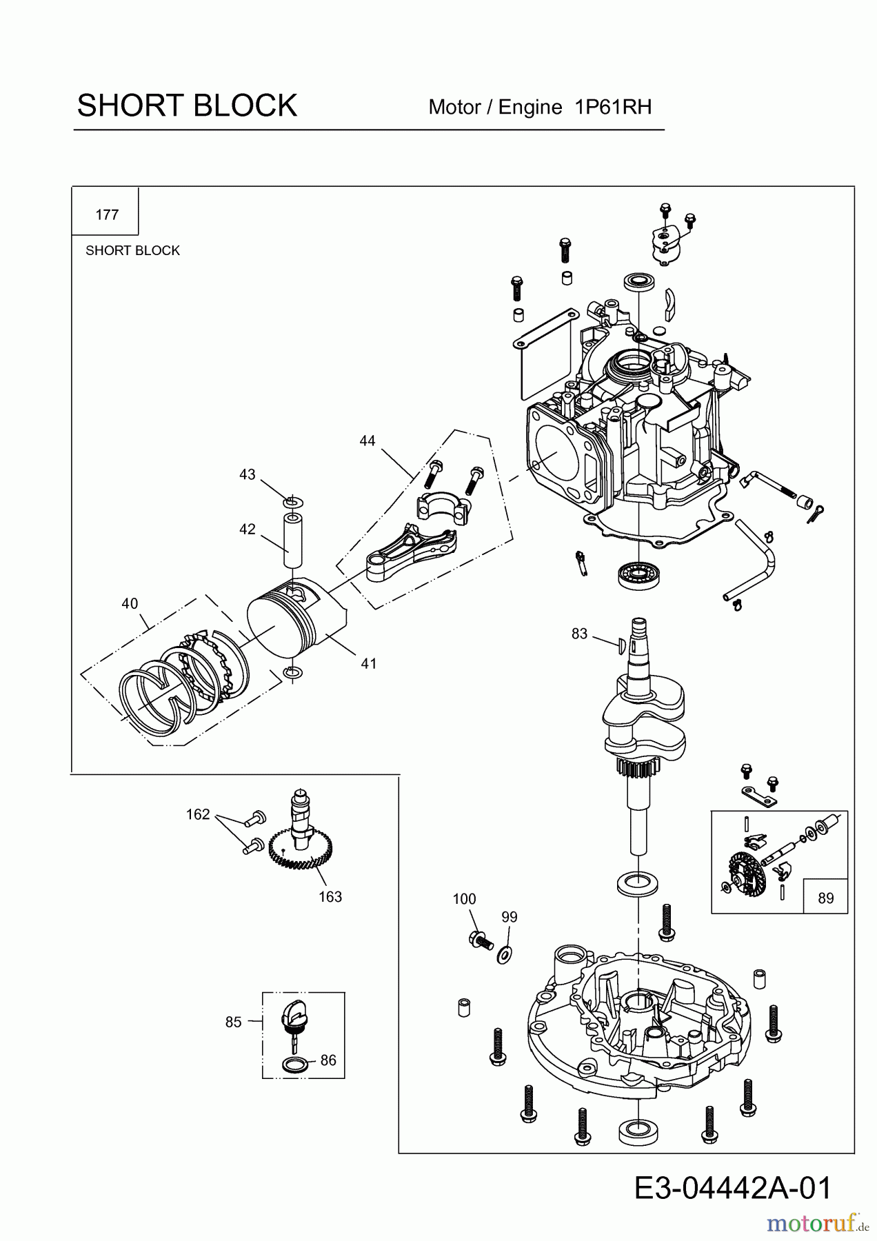  Wolf-Garten Benzinmotoren MTD 1 P 61 RH 752Z1P61RH  (2011) Short Block
