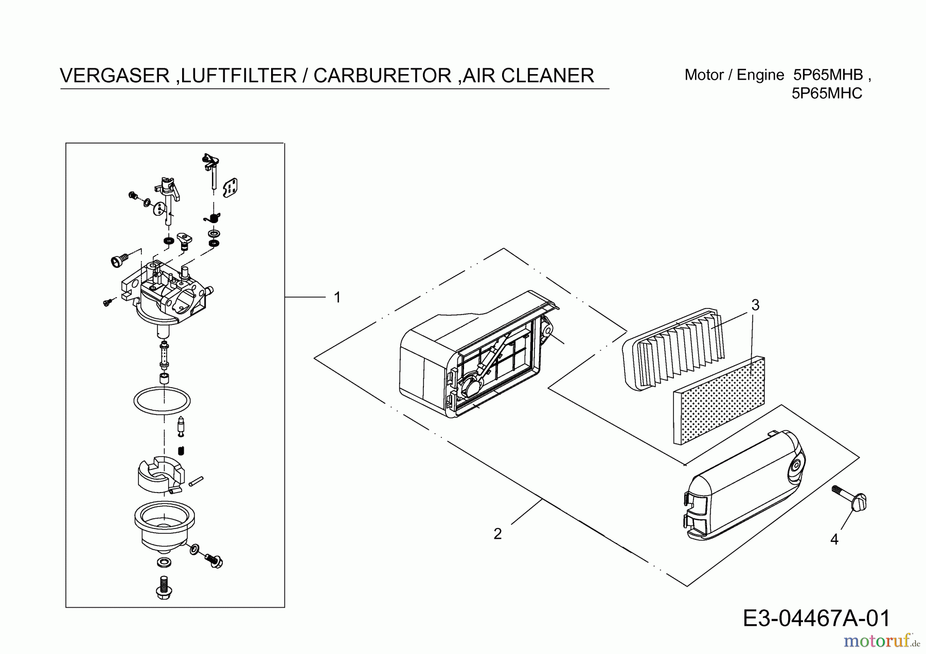  Wolf-Garten Benzinmotoren MTD 5 P 65 MHB 752Z5P65MHB  (2010) Vergaser, Luftfilter