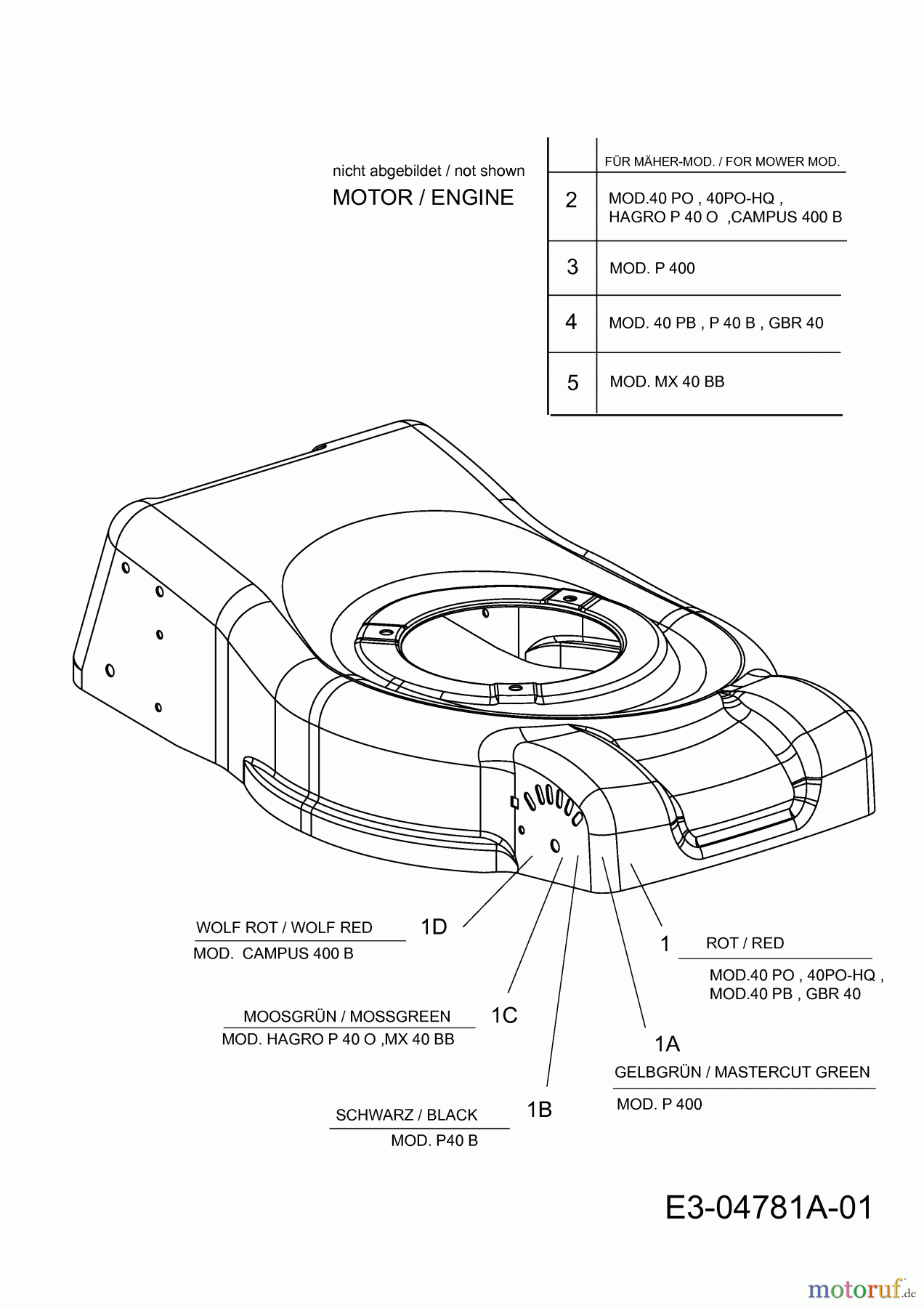 Wolf-Garten Motormäher Campus 400 B 6041000 Serie A (2009) Mähwerksgehäuse