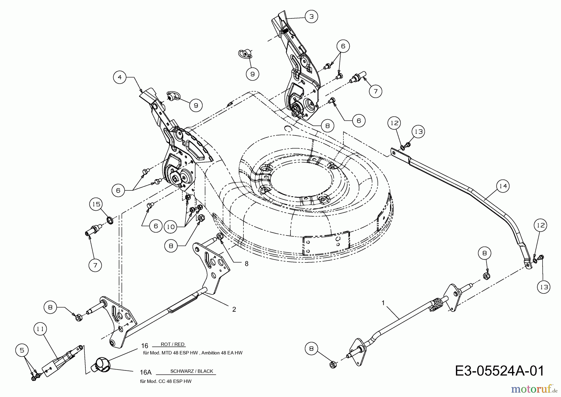  Wolf-Garten Motormäher mit Antrieb Ambition 48 AKHW 12A-117D650  (2013) Schnitthöhenverstellung