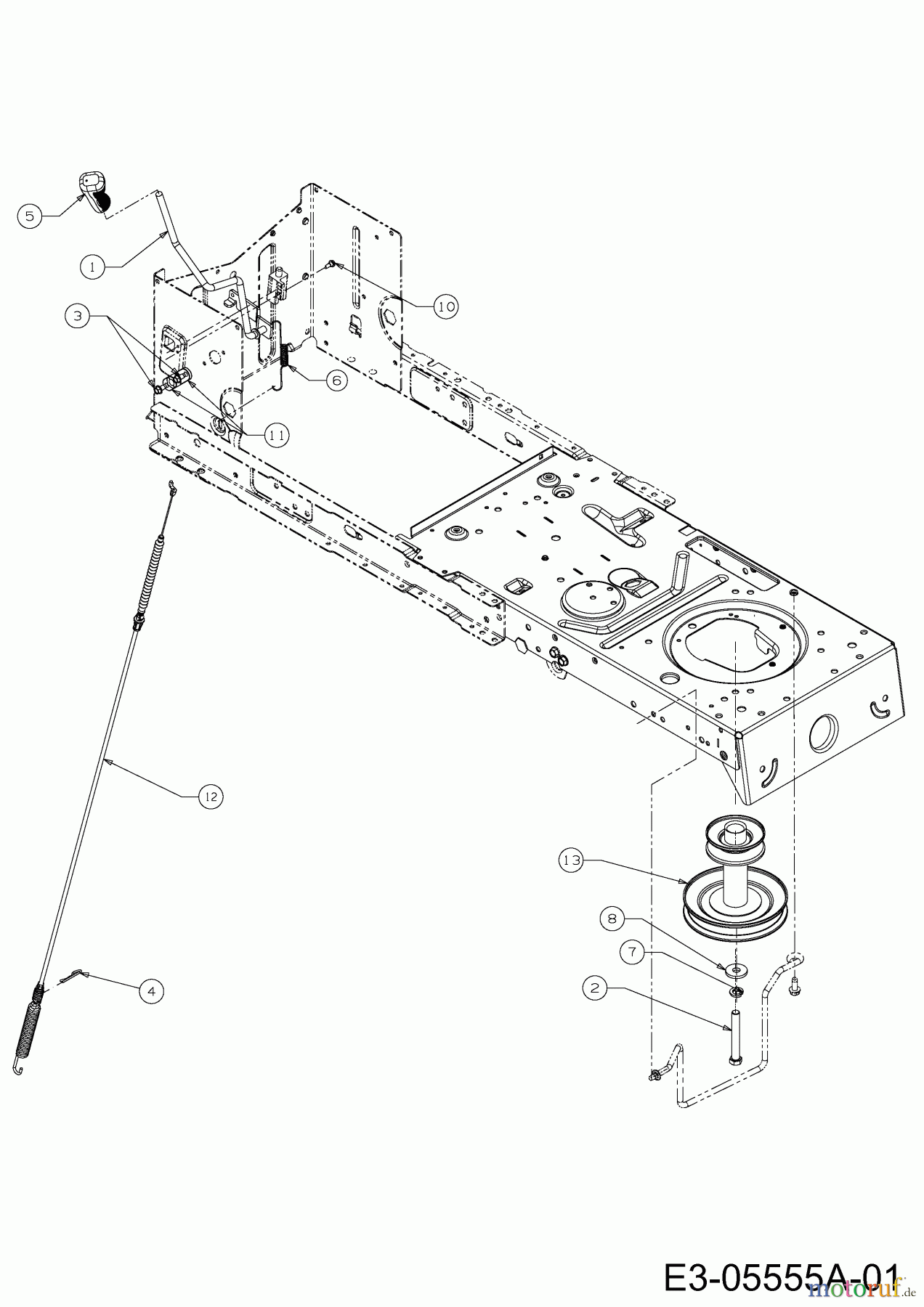  Wolf-Garten Rasentraktoren Select 107.175 T 13TN77RG650  (2011) Mähwerkseinschaltung, Motorkeilriemenscheibe